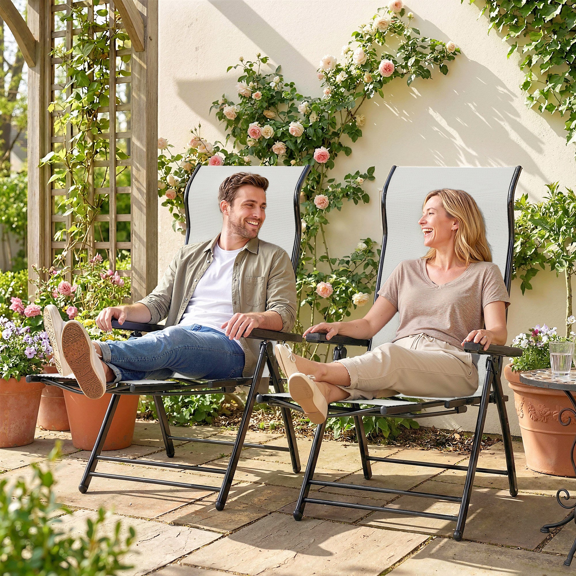 Outsunny Conjunto de 2 Cadeiras Reclináveis Dobráveis de Jardim, Cinza Claro