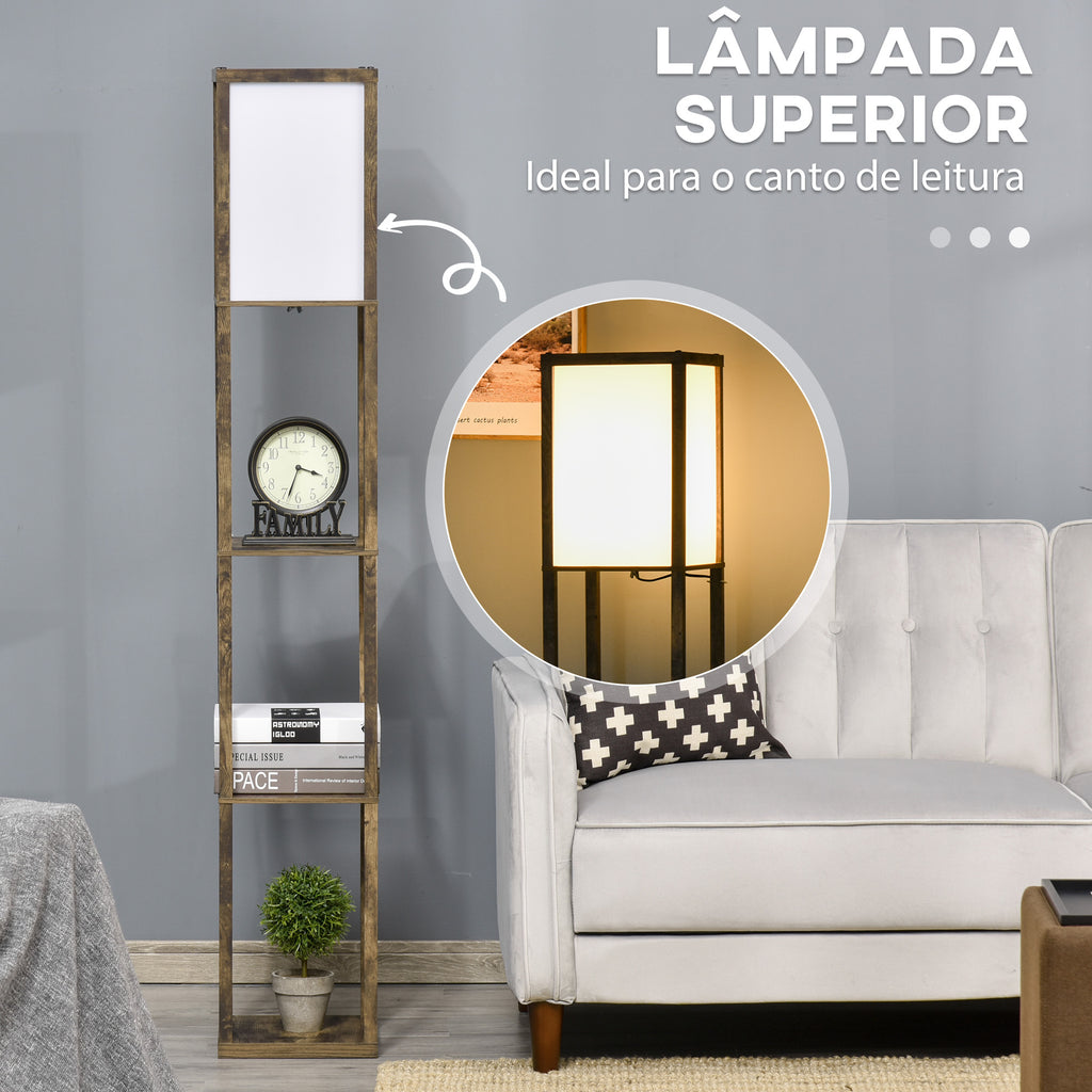 Homcom Candeeiro de Pé com 3 Prateleiras, 160 cm, Castanho Rústico