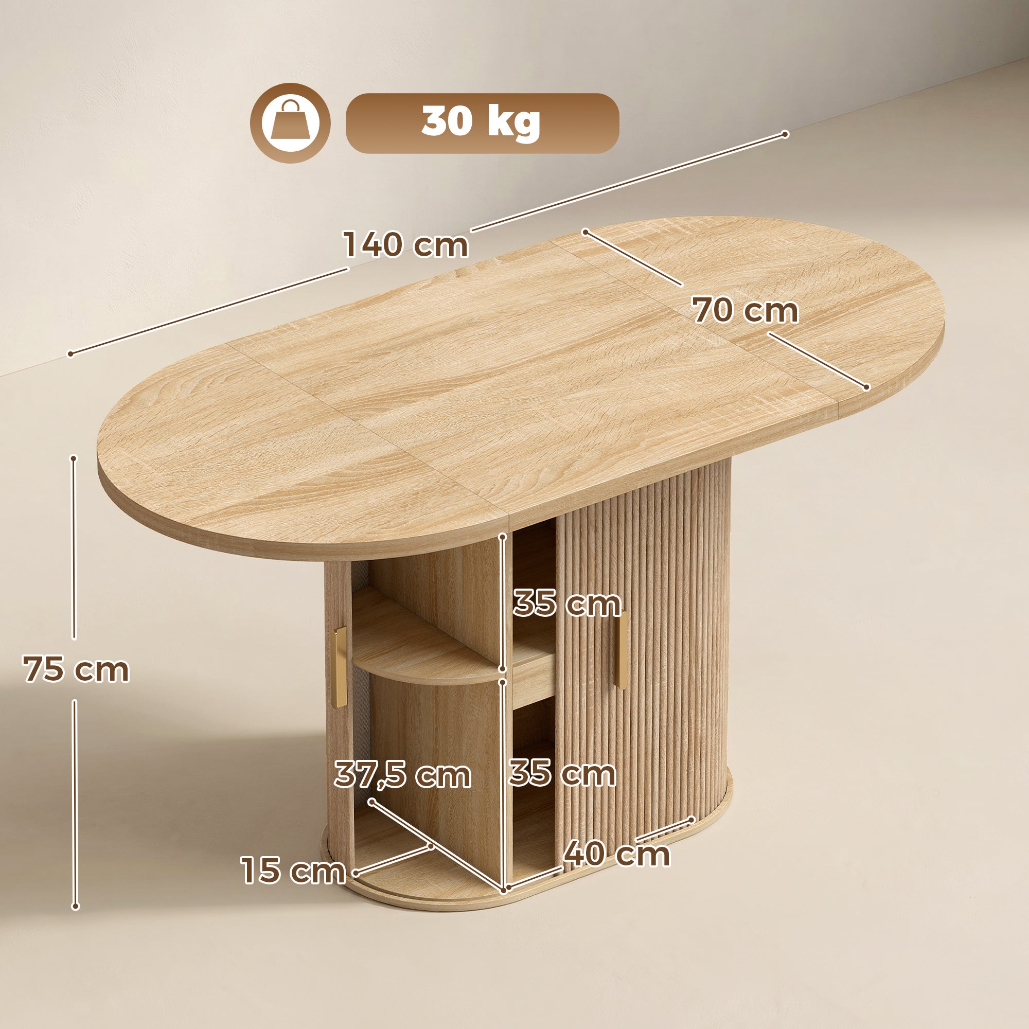 HOMCOM Mesa de Jantar Oval com Portas de Correr, Carvalho
