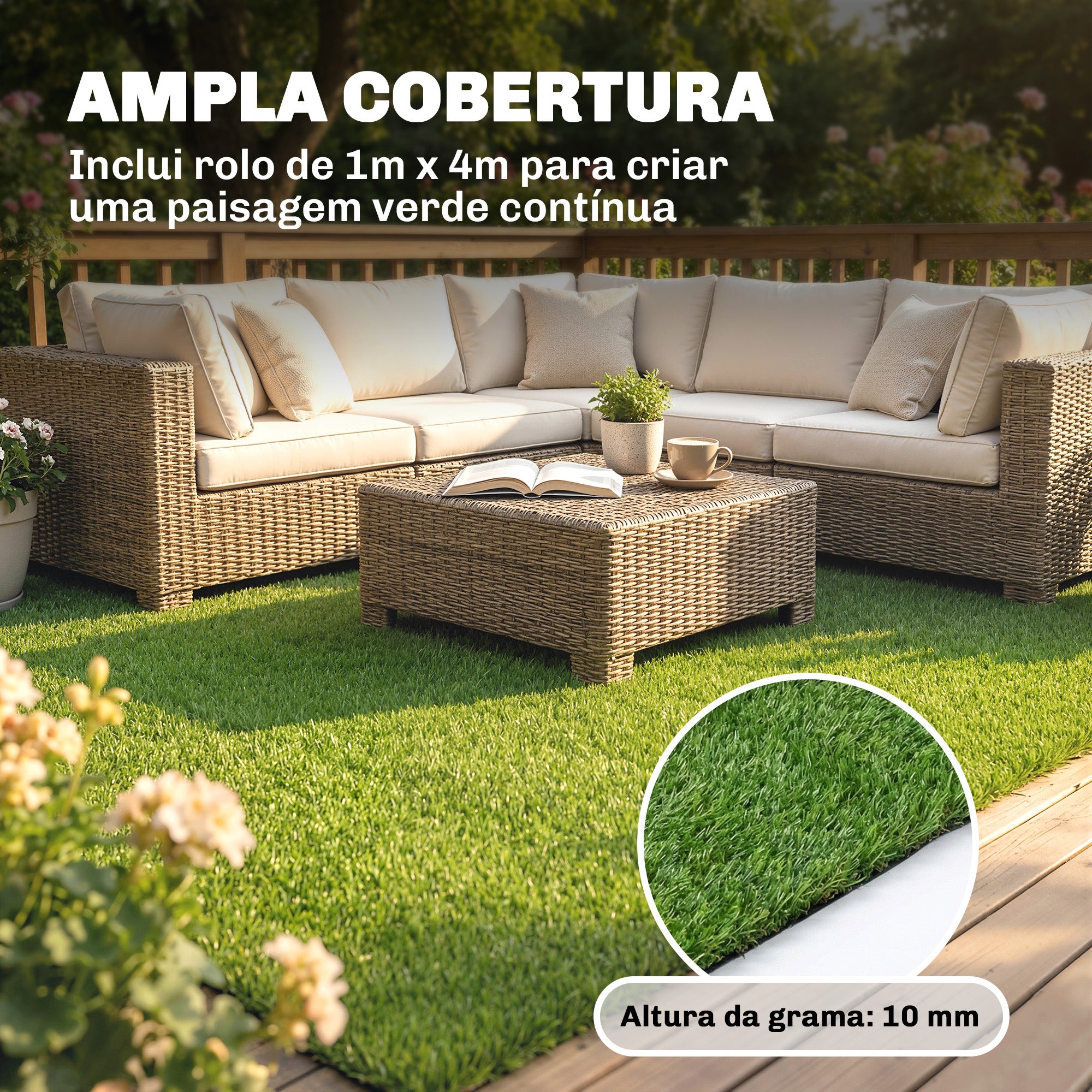 Outsunny Relva Artificial 1m x 4m, Tapete Sintético com Drenagem