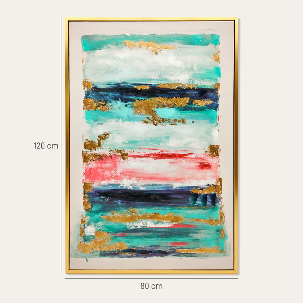 Quadro Abstrato Pintado à Mão 120x80 cm com Moldura de Madeira