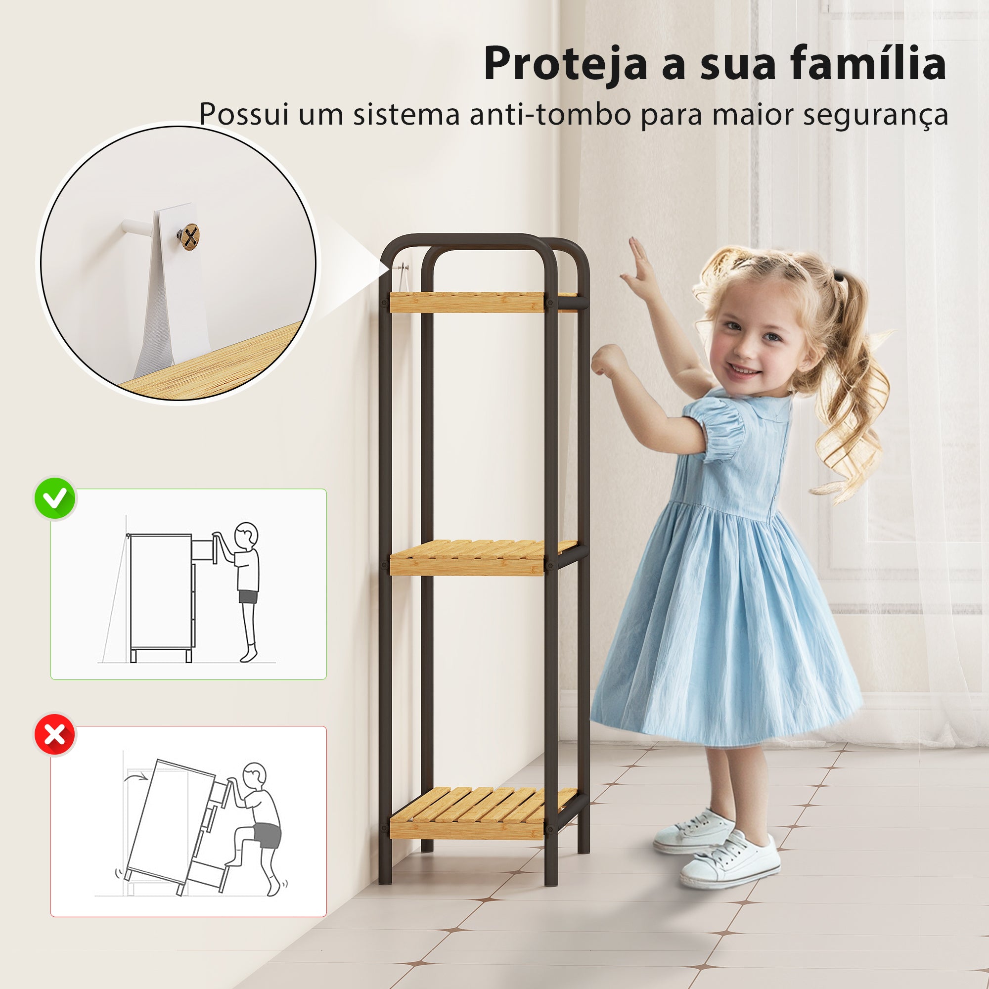 HOMCOM Estante para Casa de Banho, 3 Níveis em Bambu