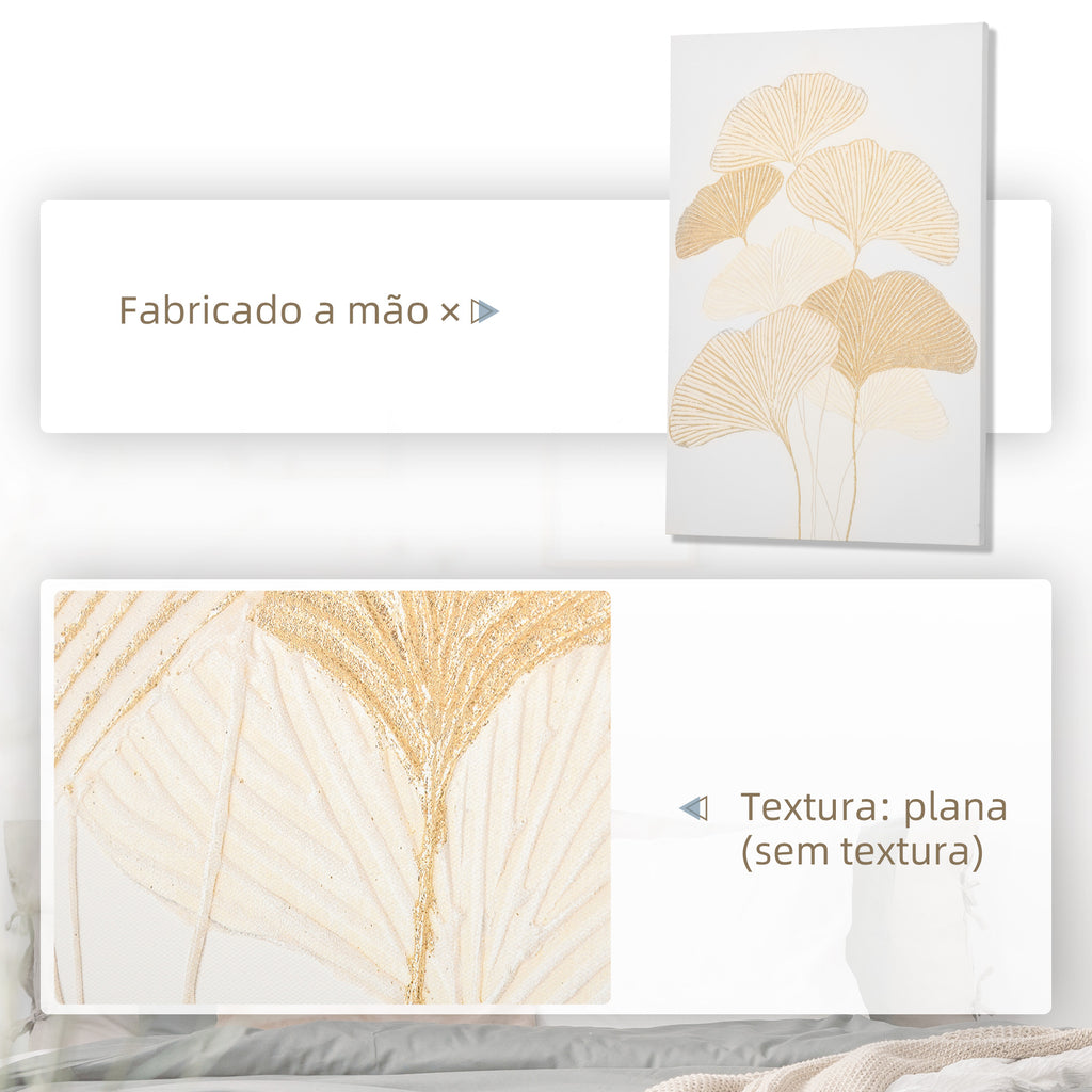 HOMCOM Pintura em Tela Folhas de Ginkgo Biloba 90x60cm