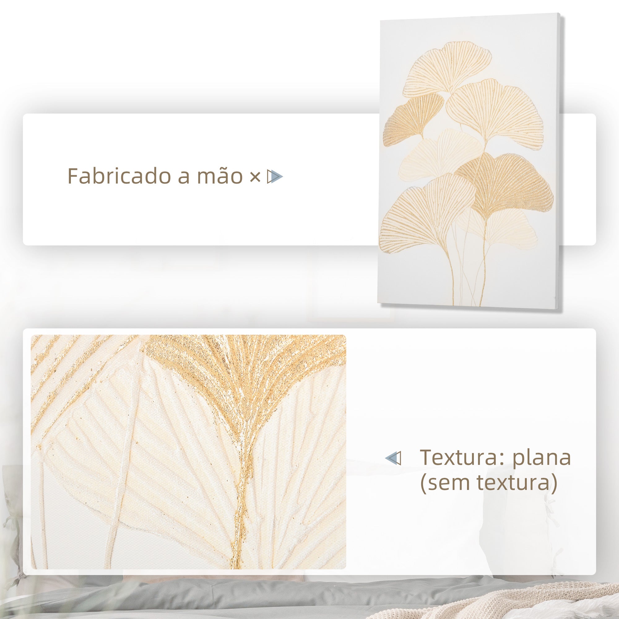 HOMCOM Pintura em Tela Folhas de Ginkgo Biloba 90x60cm