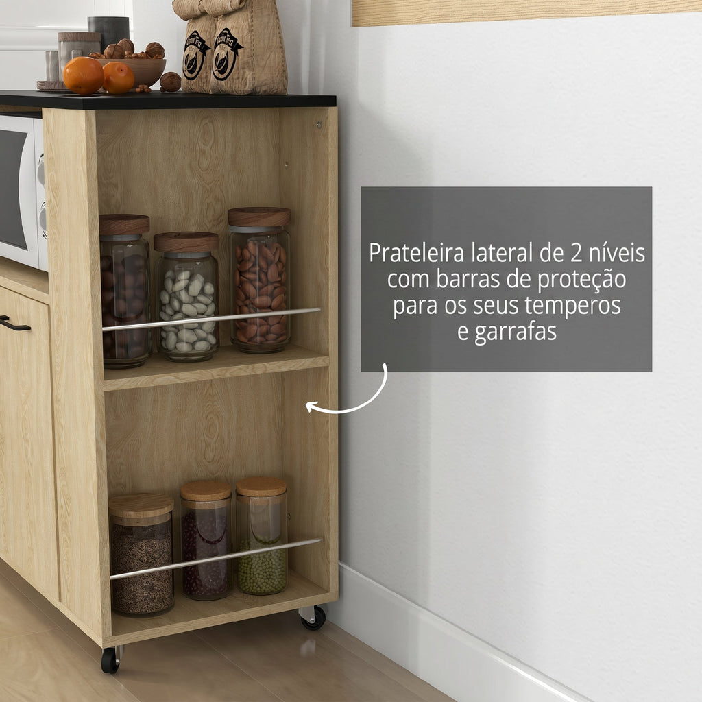 HOMCOM Carrinho de Cozinha com Rodas Madeira 75x40x80,5 cm