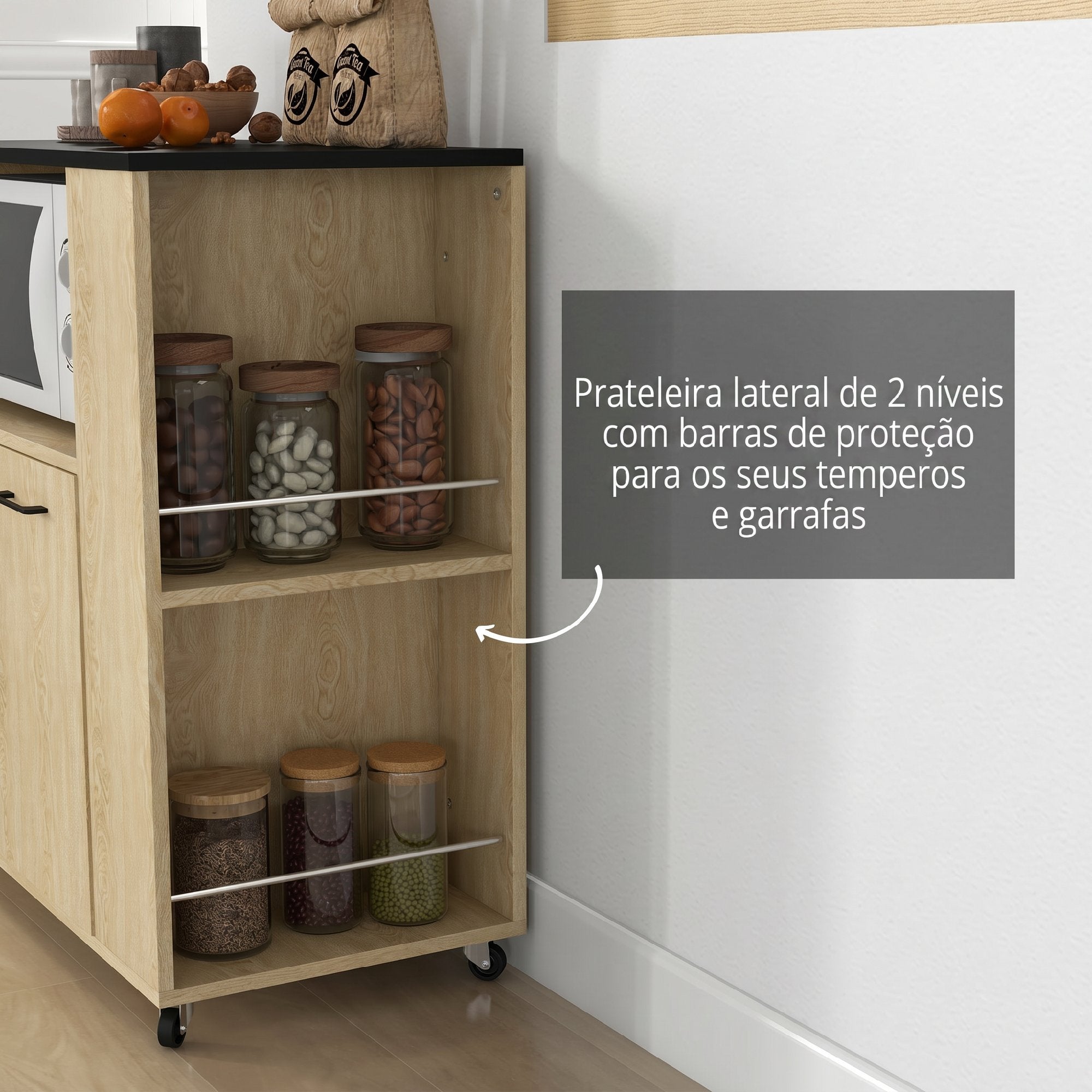 HOMCOM Carrinho de Cozinha com Rodas Madeira 75x40x80,5 cm