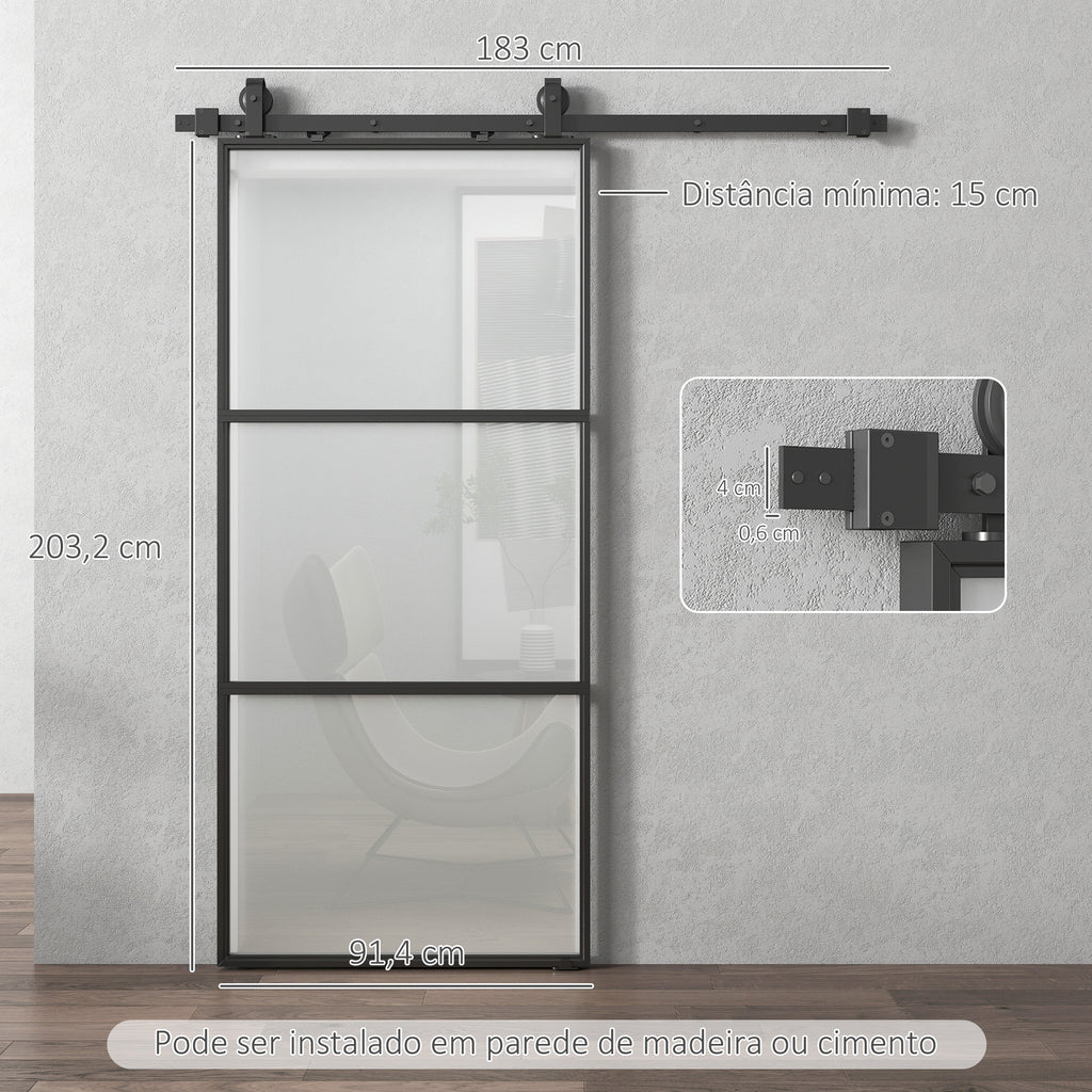 HOMCOM Porta de Correr de Vidro com Fecho Suave 91,4x203,2 cm