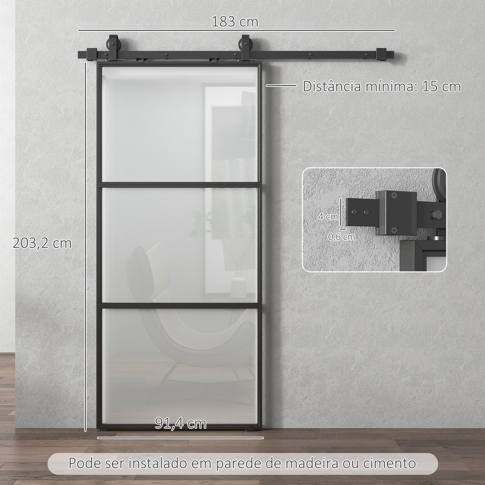 HOMCOM Porta de Correr de Vidro com Fecho Suave 91,4x203,2 cm
