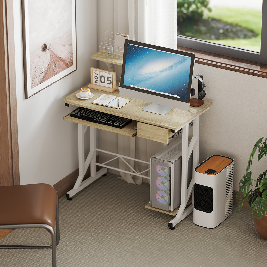 HOMCOM Secretária para Computador com Gaveta e Bandeja, 90x50x100 cm
