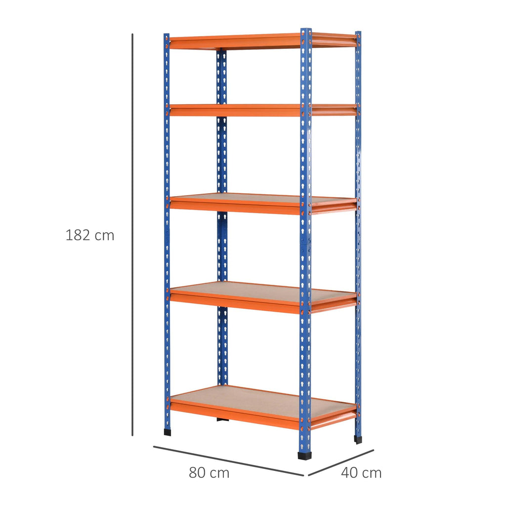 HOMCOM Estante Metálica 5 Prateleiras 182cm, Armazenamento Industrial Azul Laranja