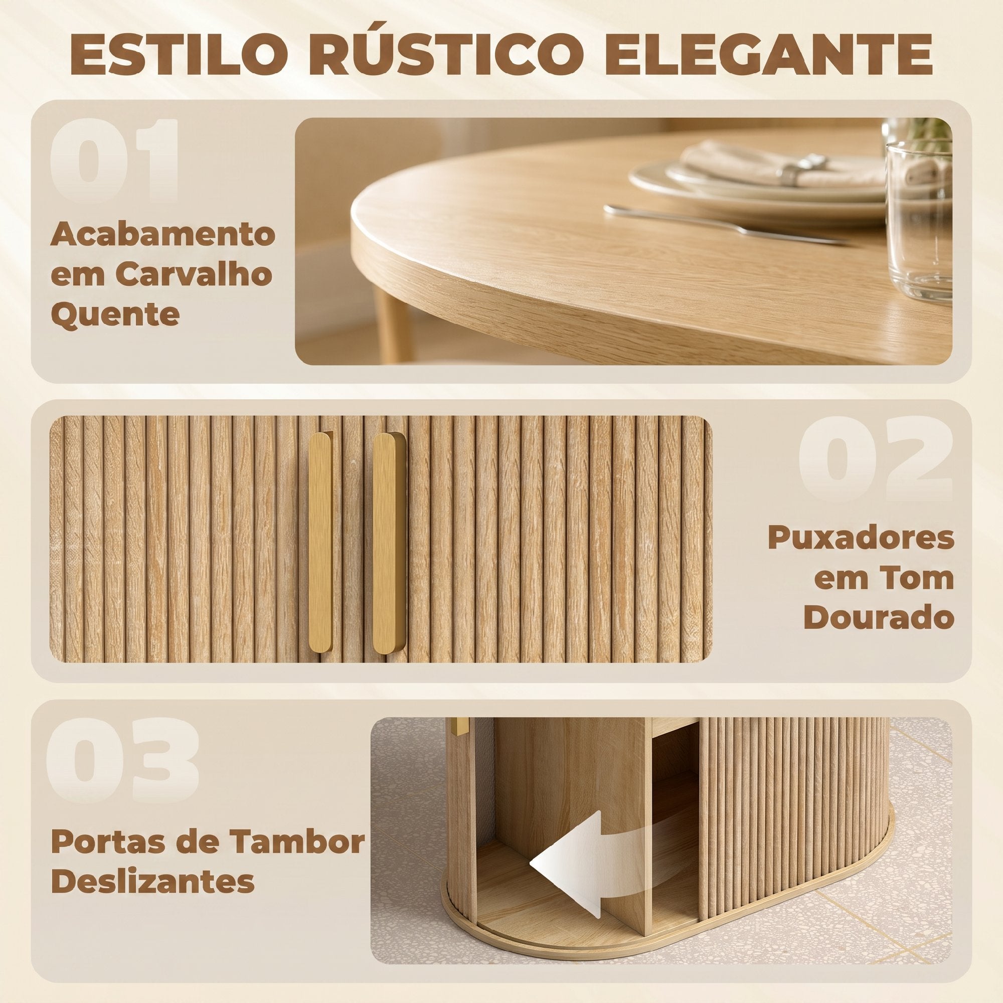 HOMCOM Mesa de Jantar Oval com Portas de Correr, Carvalho