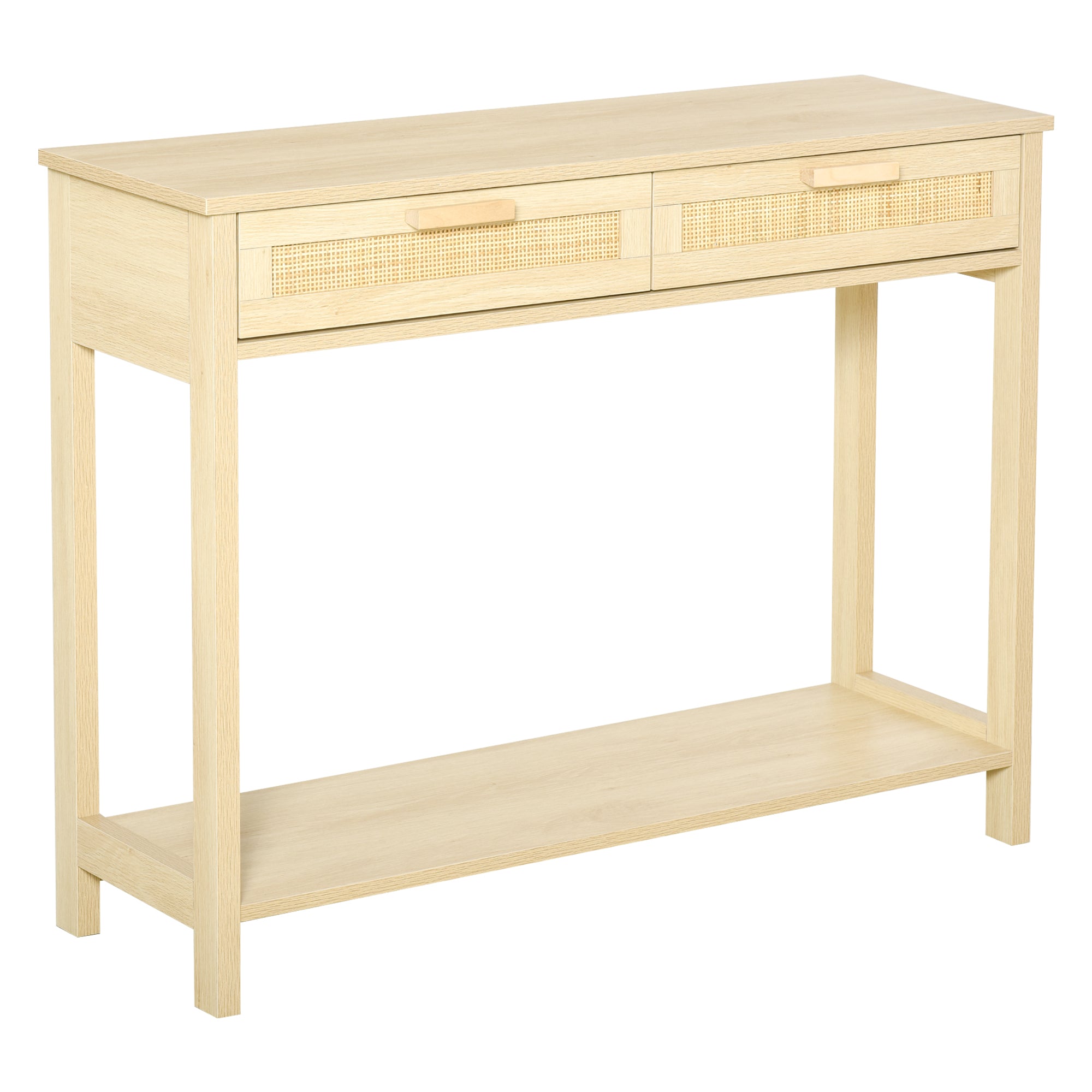 HOMCOM Mesa Consola Rústica com 2 Gavetas e Prateleira, Natural
