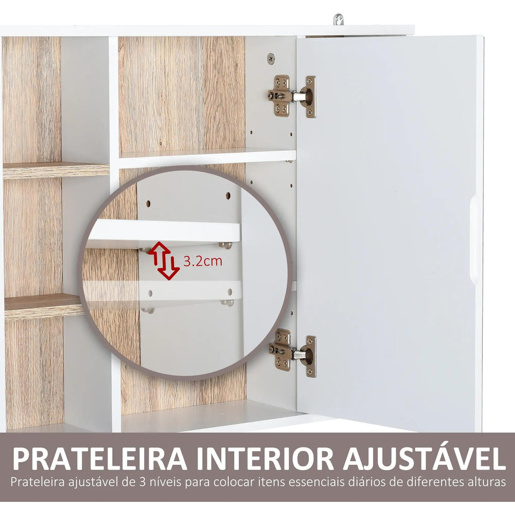 HOMCOM Armário de Espelho com Prateleiras, 60x15x49 cm, Branco e Carvalho