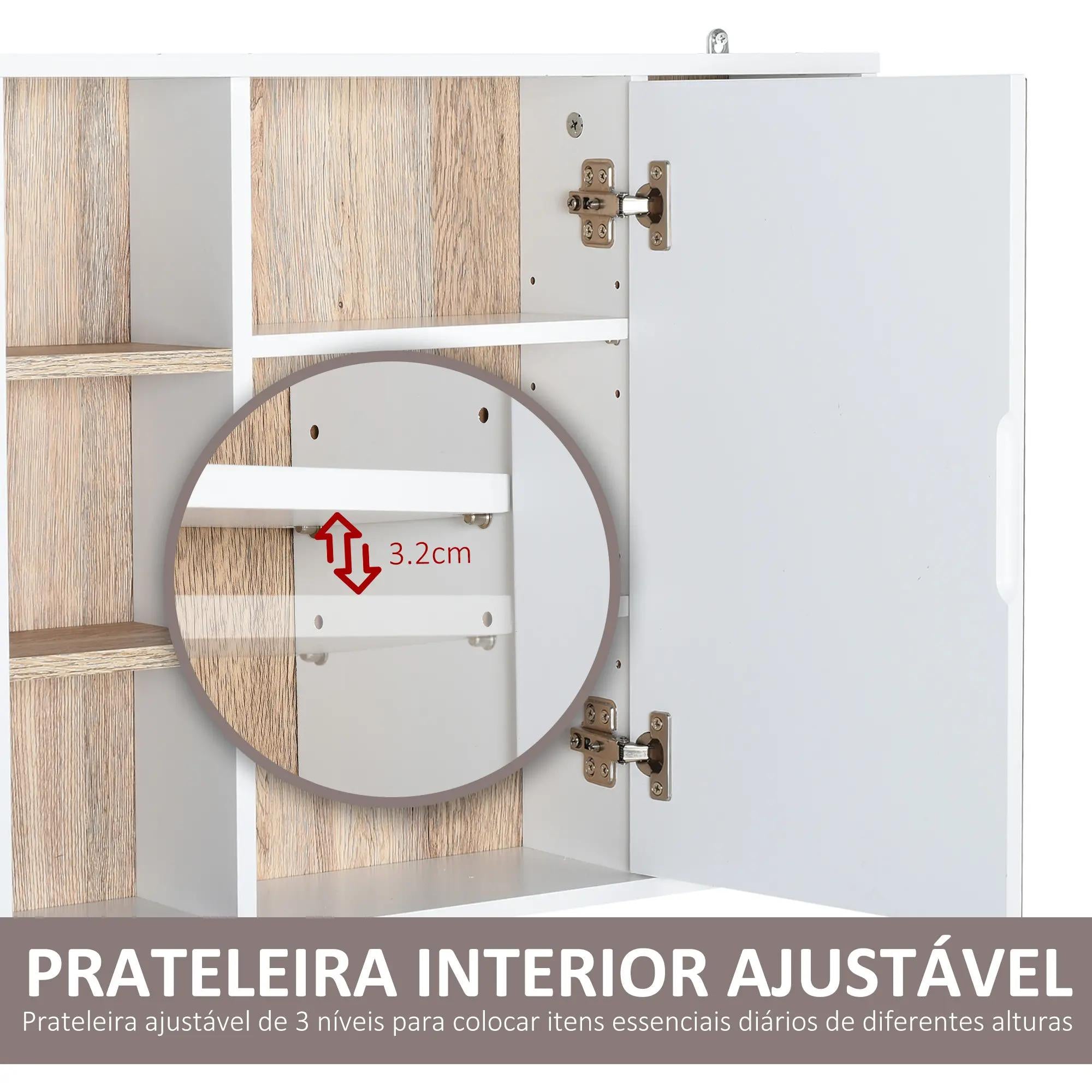 HOMCOM Armário de Espelho com Prateleiras, 60x15x49 cm, Branco e Carvalho