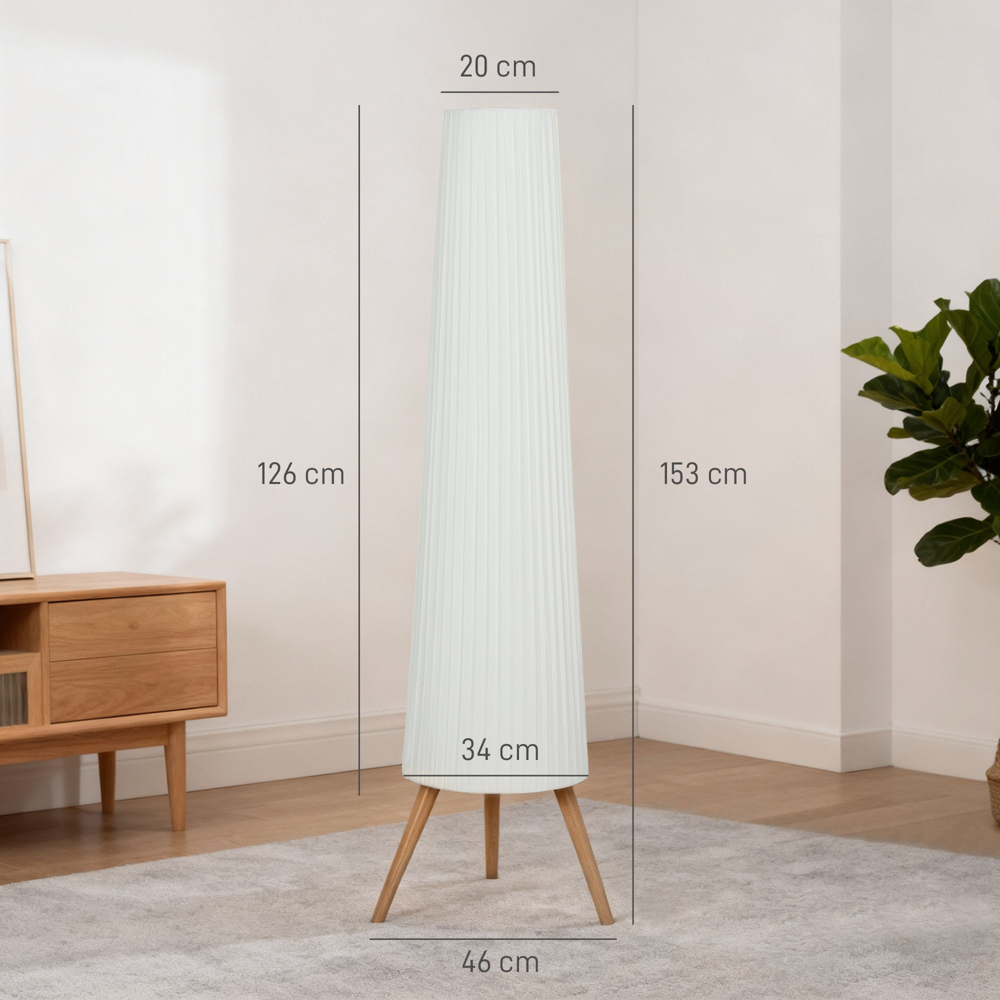 HOMCOM Candeeiro de Pé com Tripé, Madeira e Tecido, 153 cm