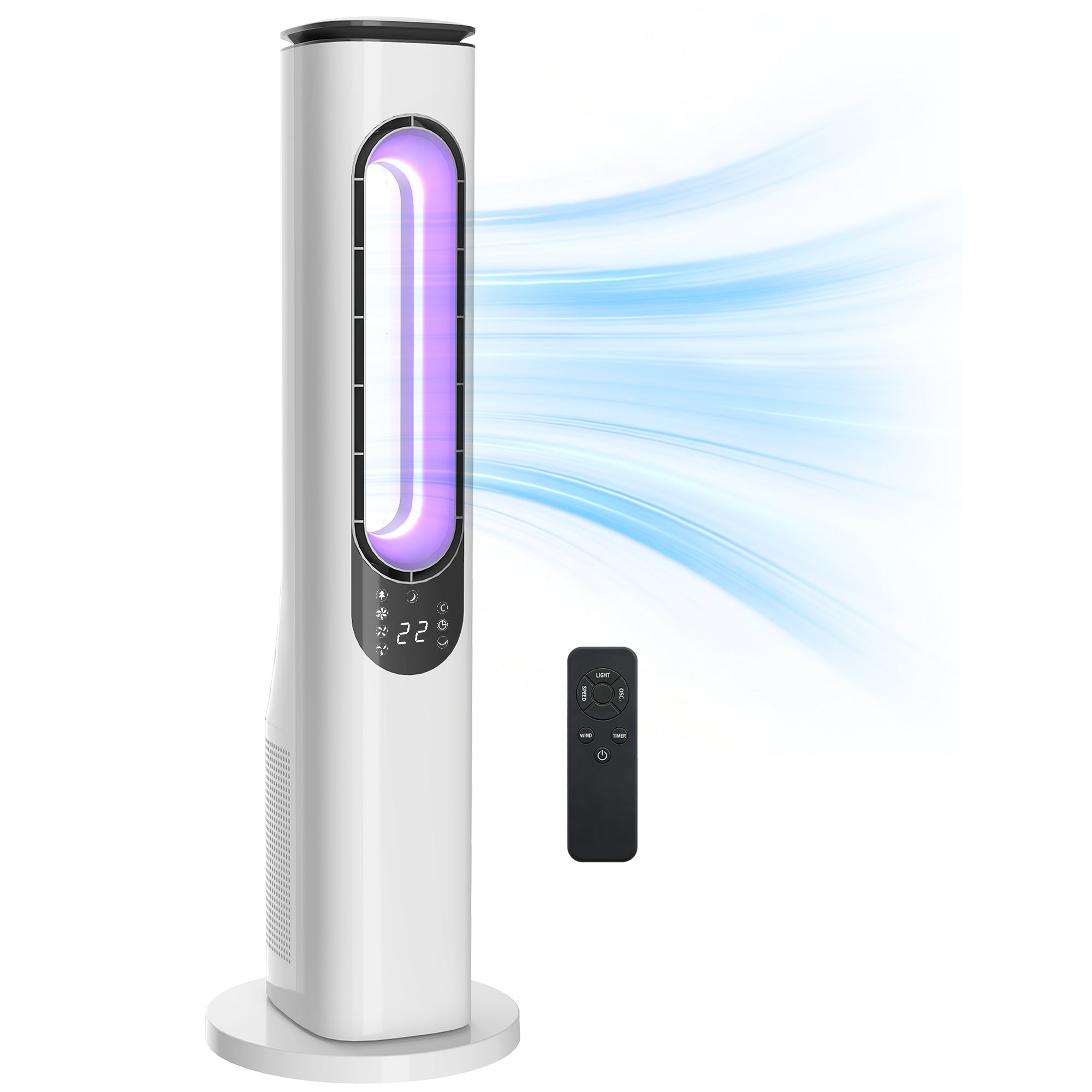 HOMCOM Ventilador de Torre Sem Pás LED Controlo Remoto Branco