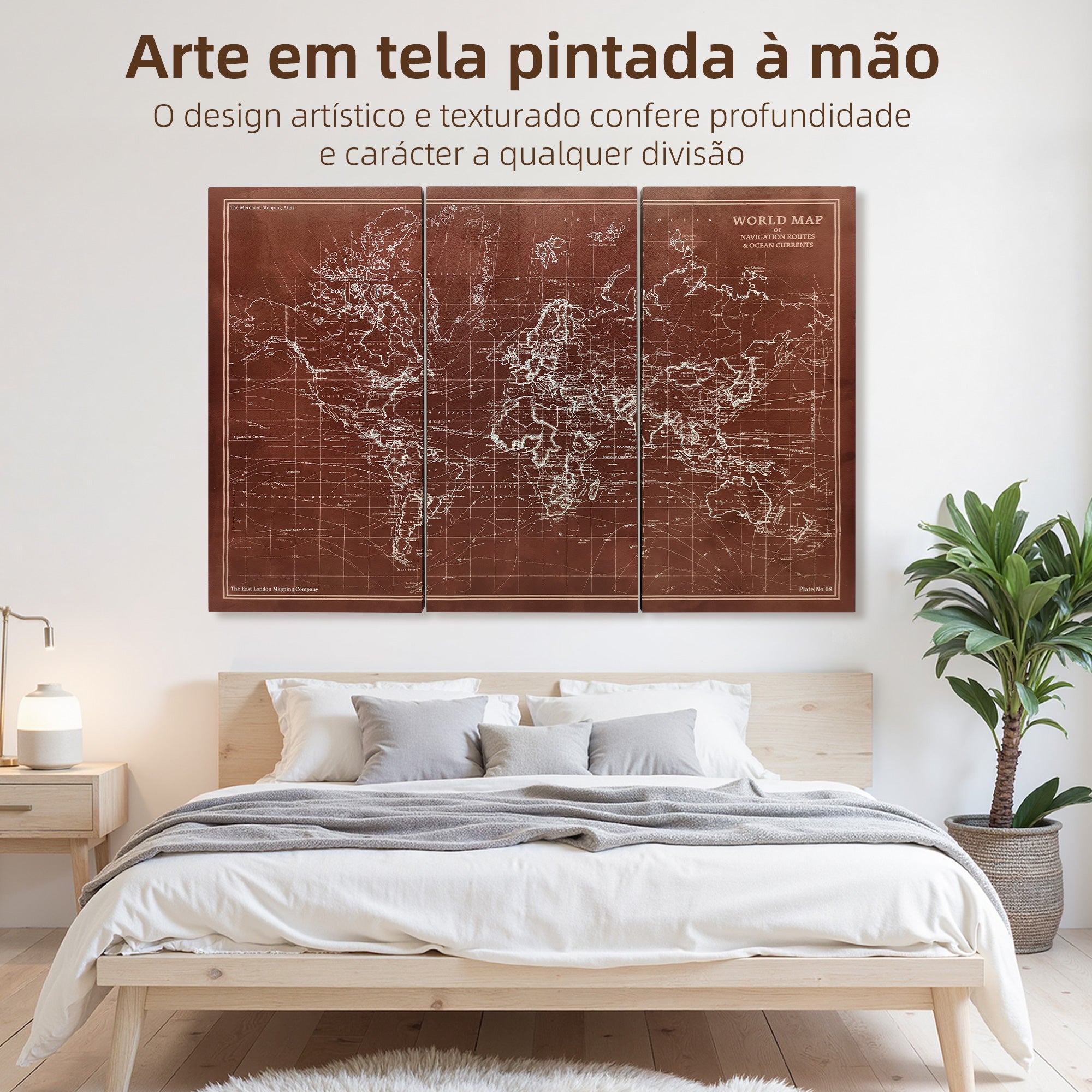 HOMCOM Mapa Múndi Vintage Quadros Decorativos Pintados à Mão 120x60 cm