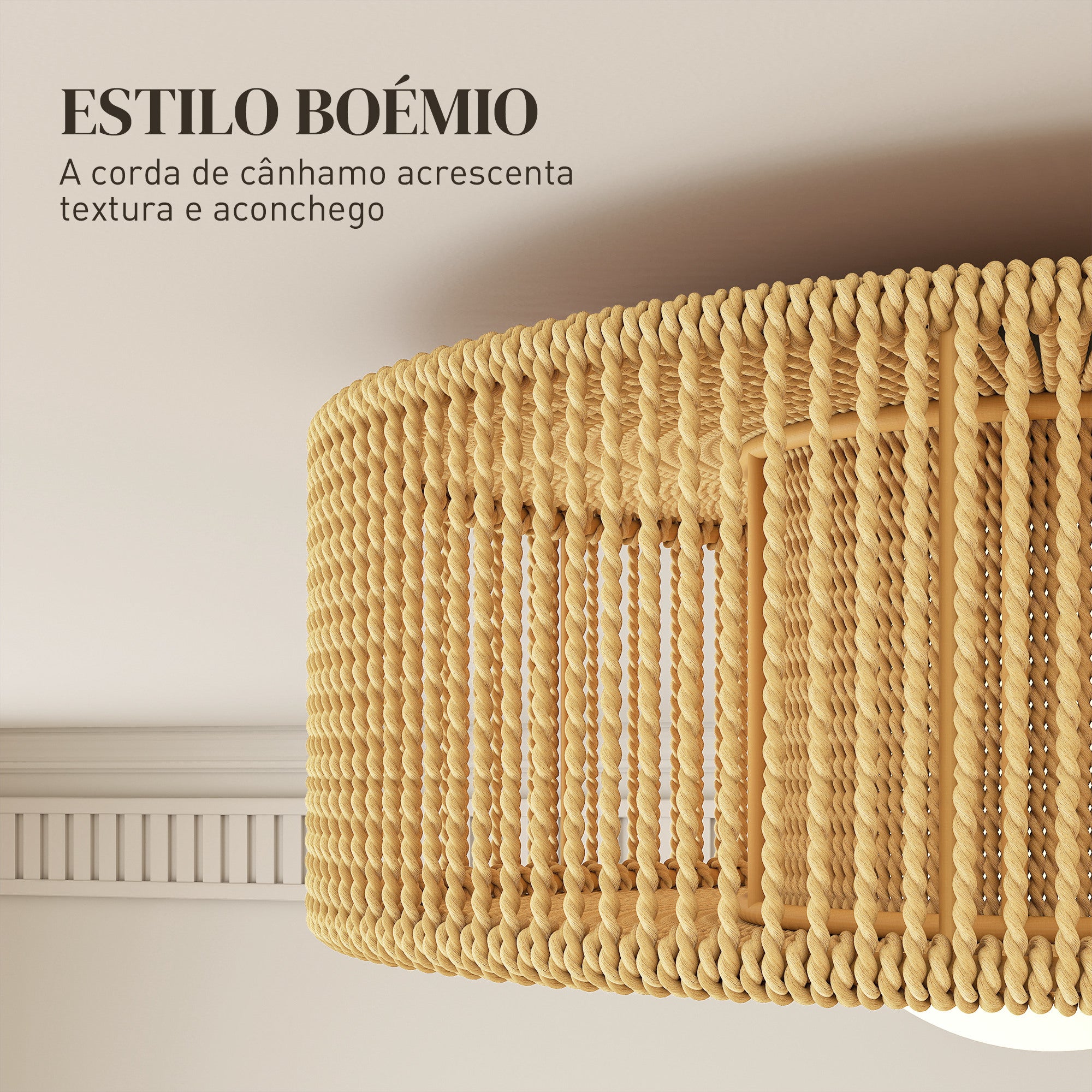 HOMCOM Candeeiro de Teto Boémio com Ecrã de Corda, Ø30x16 cm