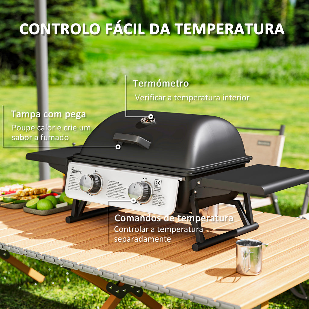 Outsunny Churrasqueira a Gás com 2 Queimadores, 101x48x41 cm Preto