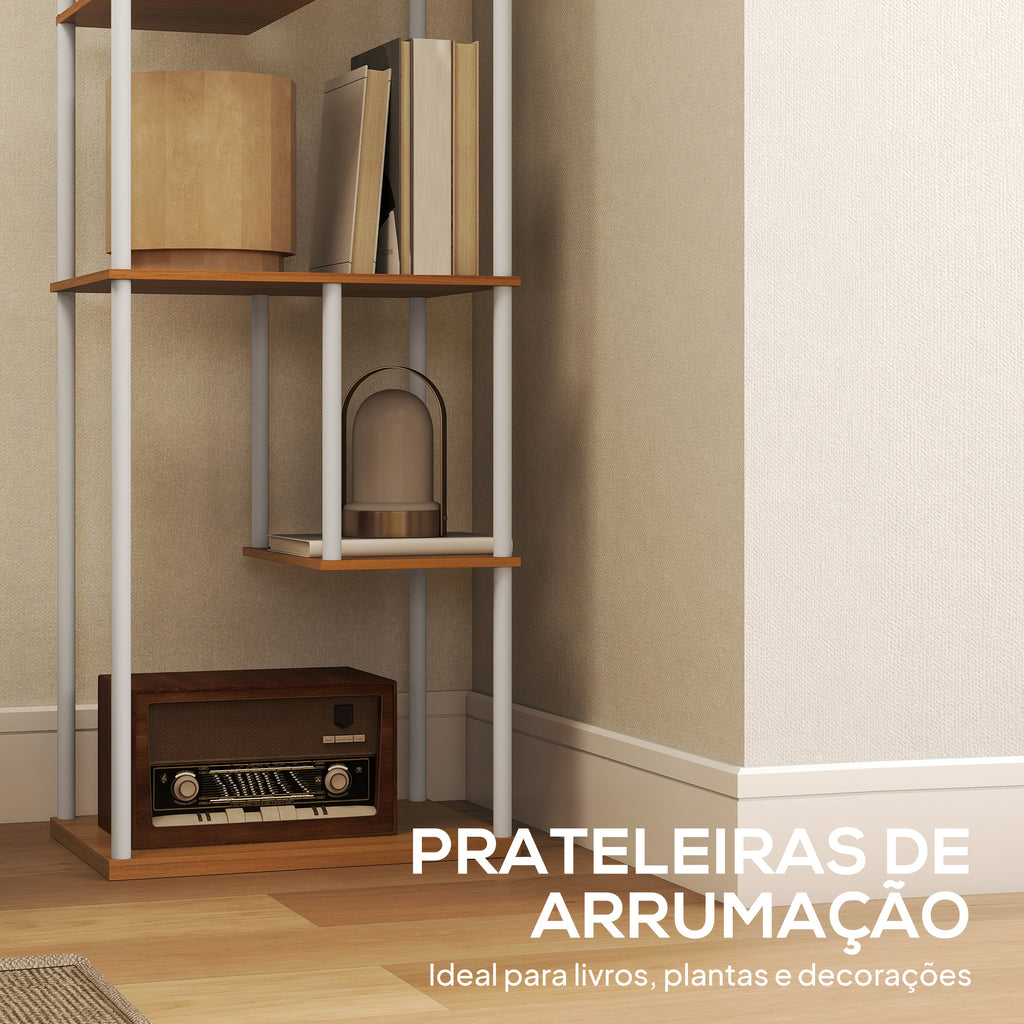 HOMCOM Candeeiro de Pé com Prateleiras, Brilho Ajustável, Branco e Madeira