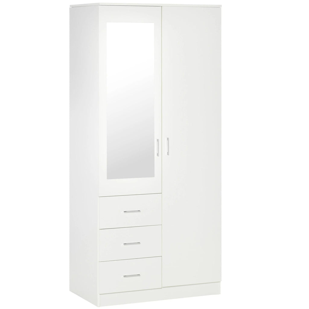 HOMCOM Roupeiro 2 Portas com Espelho, 3 Gavetas, 80x50x180cm, Branco