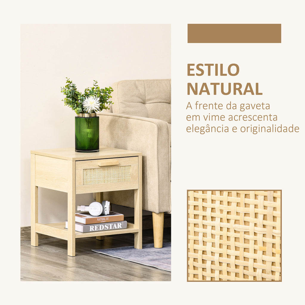 HOMCOM Mesa de Cabeceira com Gaveta em Vime, 40x40x48 cm