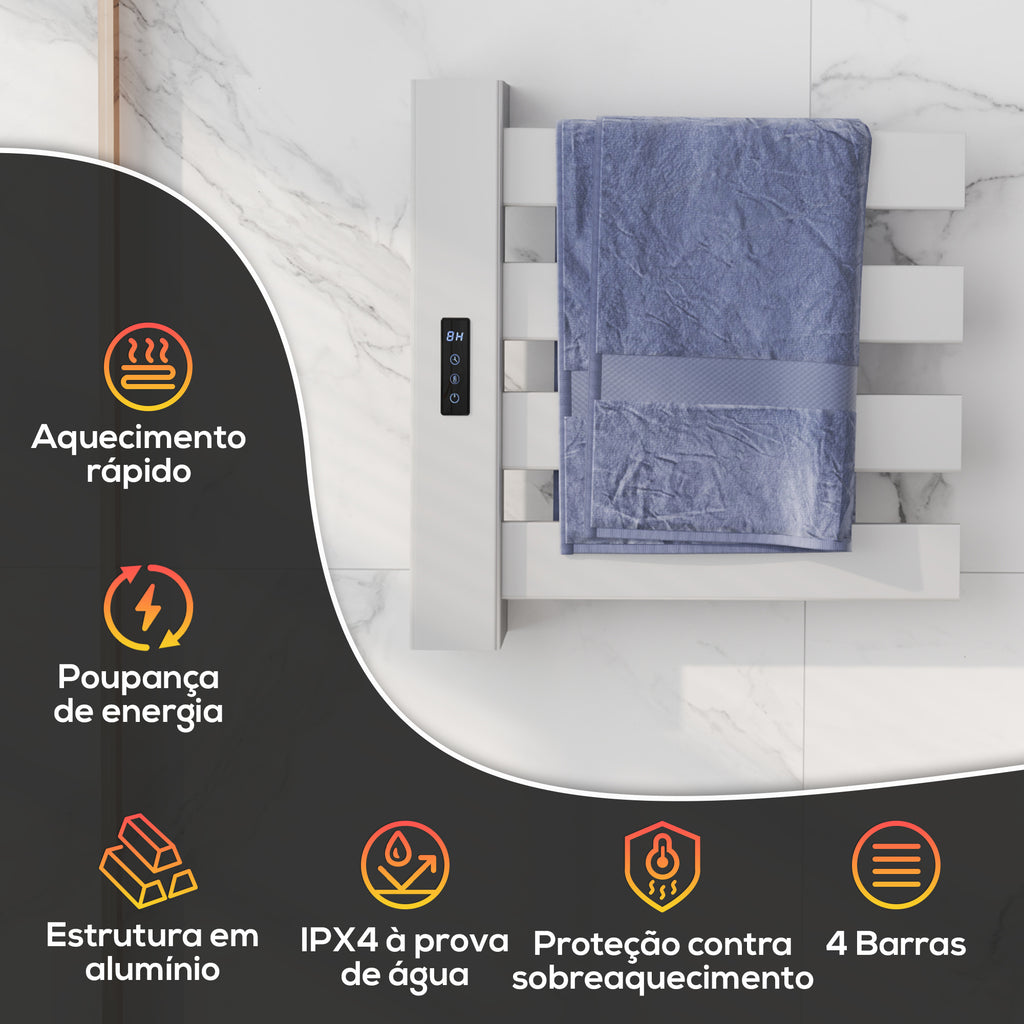 HOMCOM Toalheiro Elétrico de Parede 130W Wi-Fi 4 Barras Branco