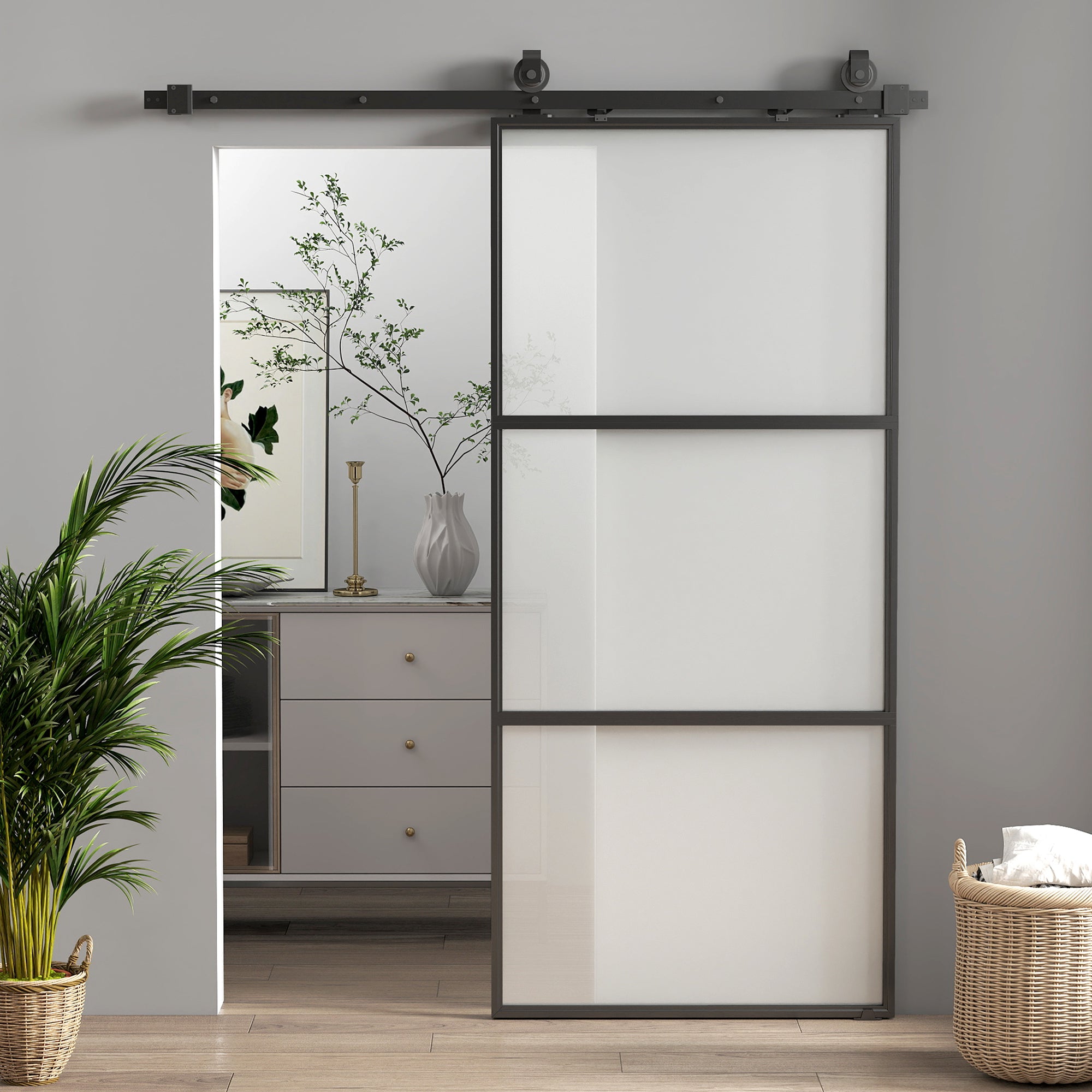 HOMCOM Porta de Correr de Vidro com Fecho Suave 91,4x203,2 cm