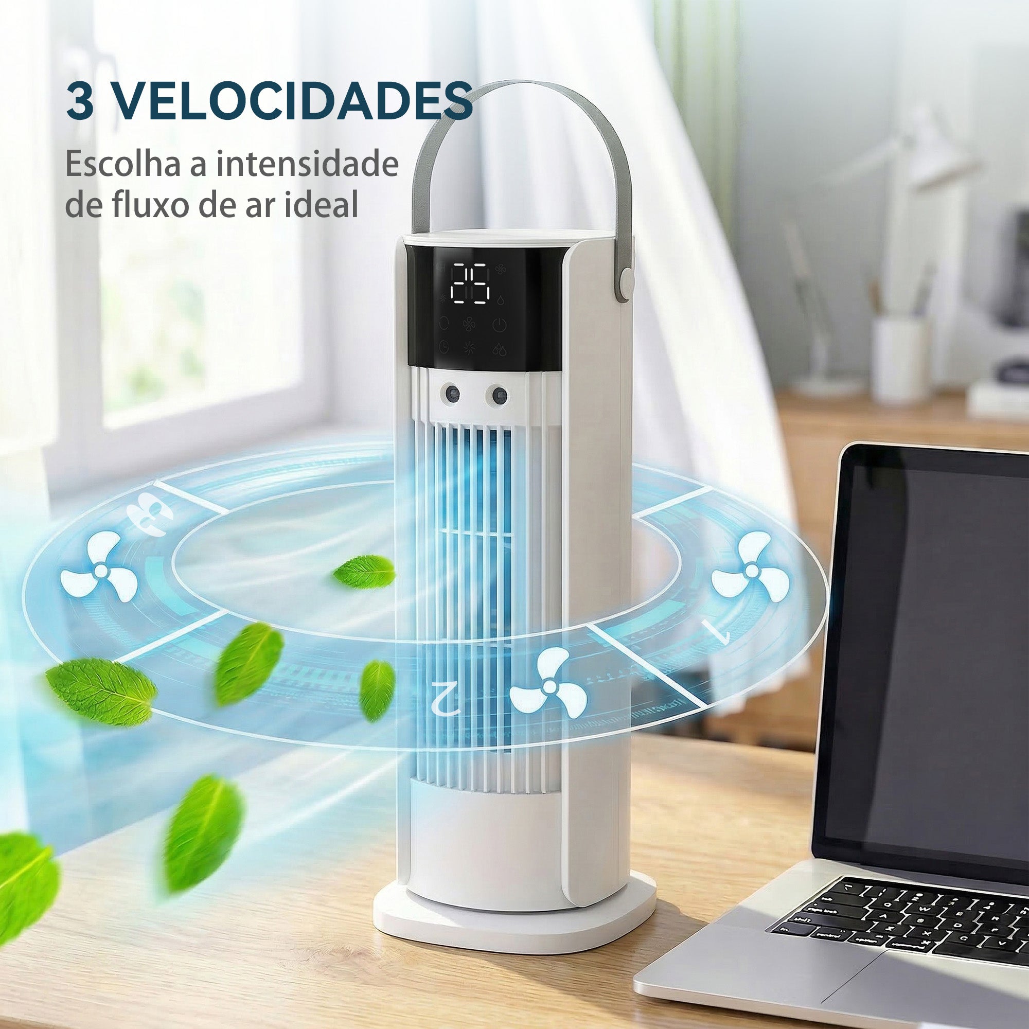 HOMCOM Ventoinha de Mesa com Névoa, Luz RGB e Controlo Remoto, Branco