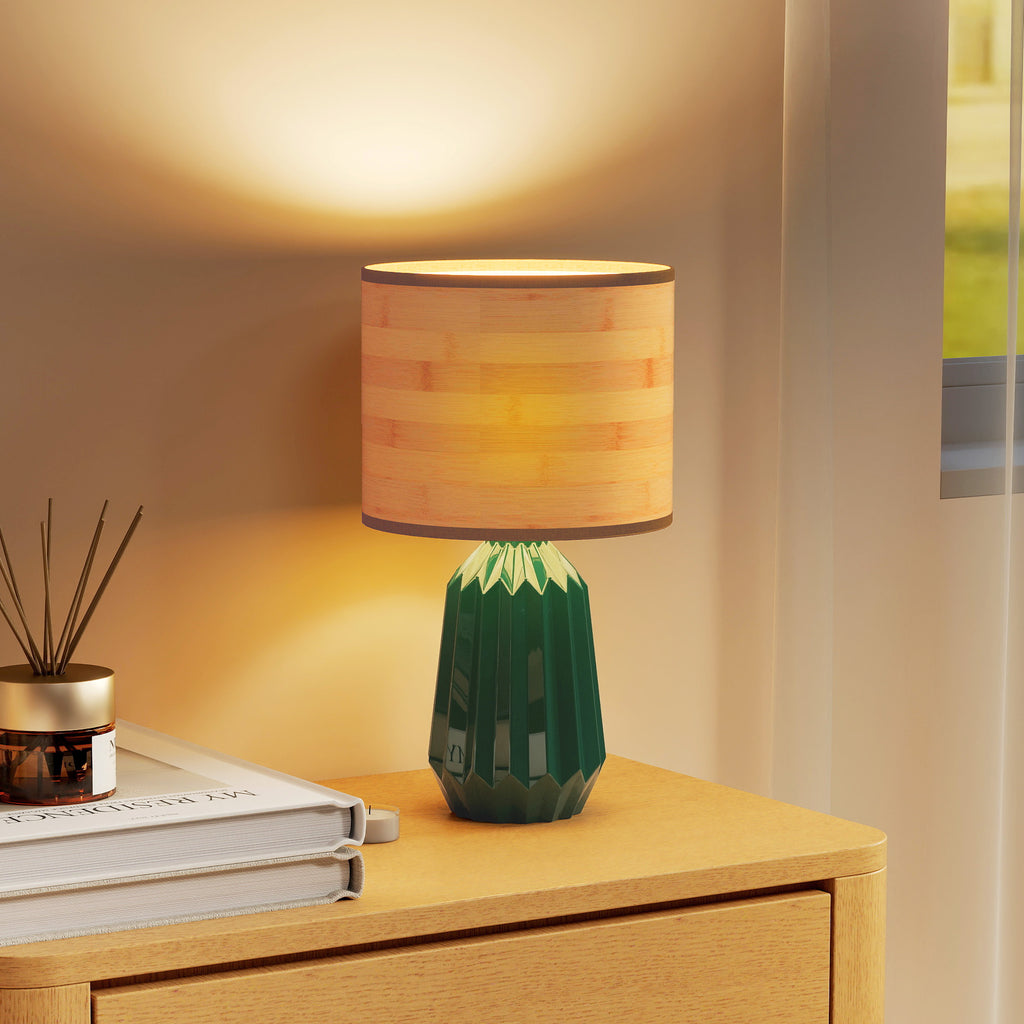 HOMCOM Candeeiro de Mesa Retro com Base Cerâmica e Ecrã Linho Verde