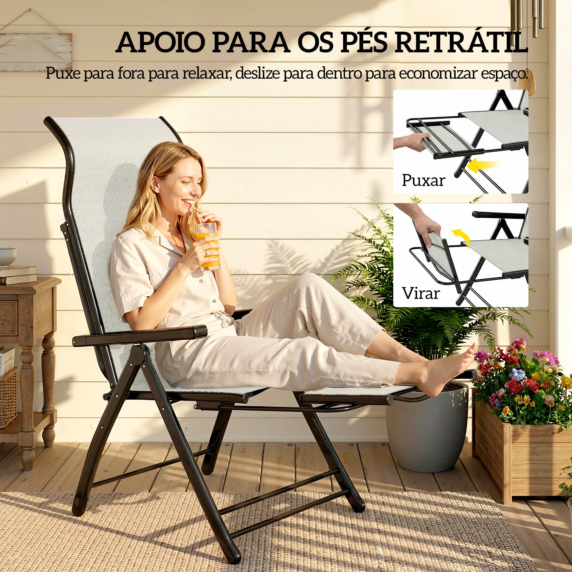 Outsunny Conjunto de 2 Cadeiras Reclináveis Dobráveis de Jardim, Cinza Claro