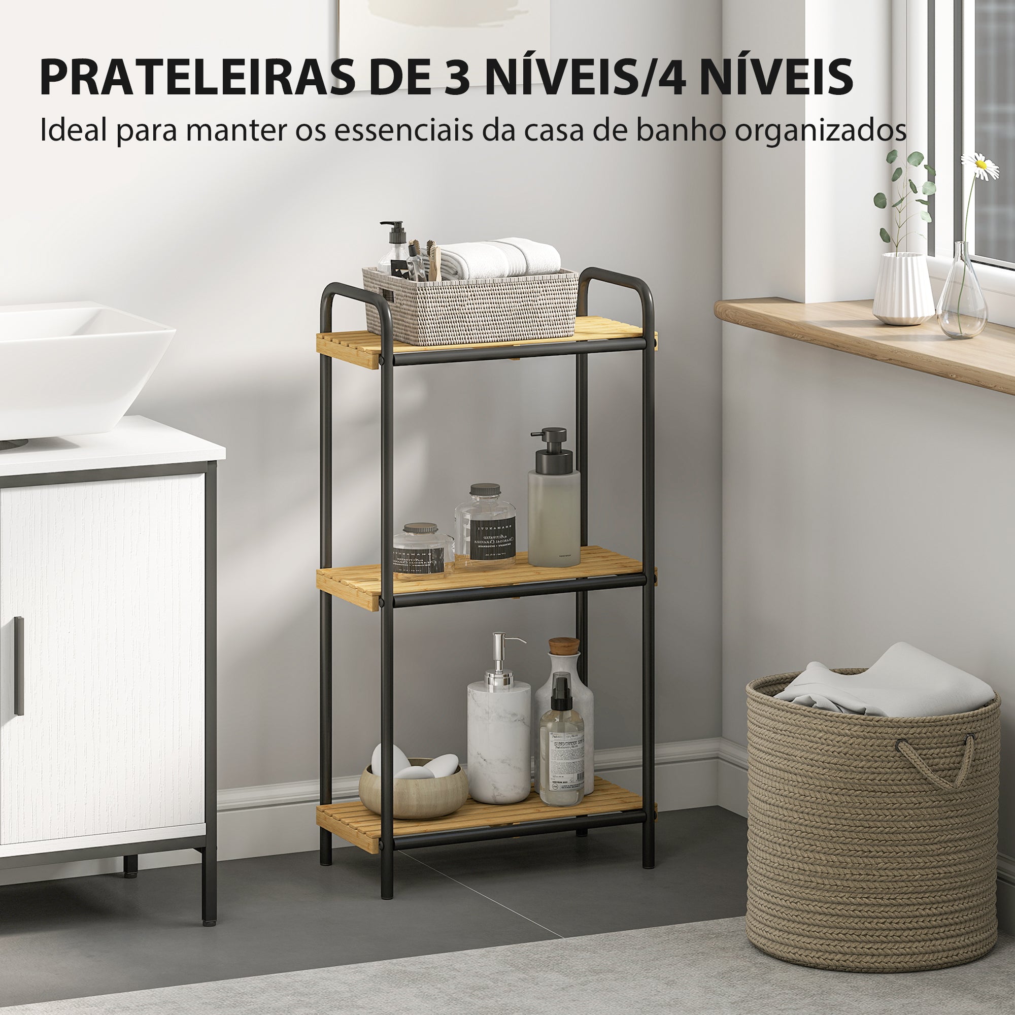 HOMCOM Estante para Casa de Banho, 3 Níveis em Bambu