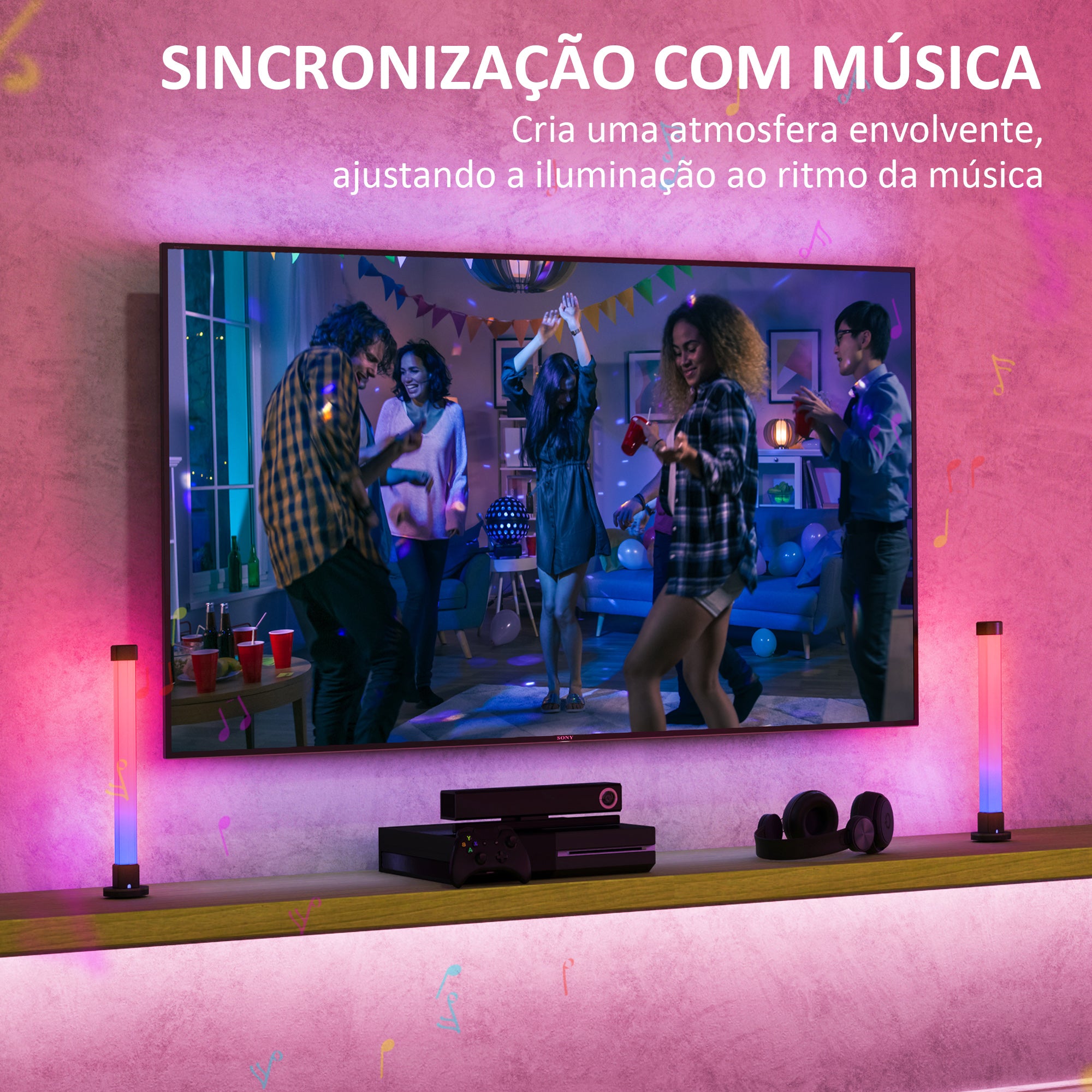 HOMCOM Conjunto 2 Candeeiros Mesa LED RGB Bluetooth Música