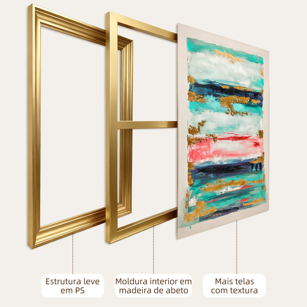 Quadro Abstrato Pintado à Mão 120x80 cm com Moldura de Madeira