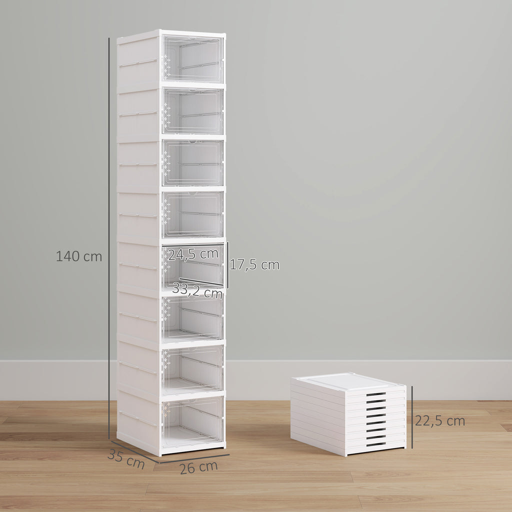 HOMCOM Sapateira Dobrável de 8 Níveis com Portas Transparentes, 26x35x140 cm