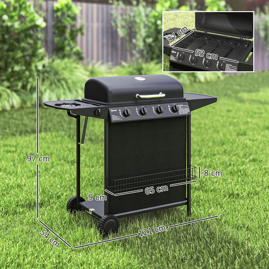 Outsunny Barbecue a Gás 4+1 Queimadores 12 kW Preto