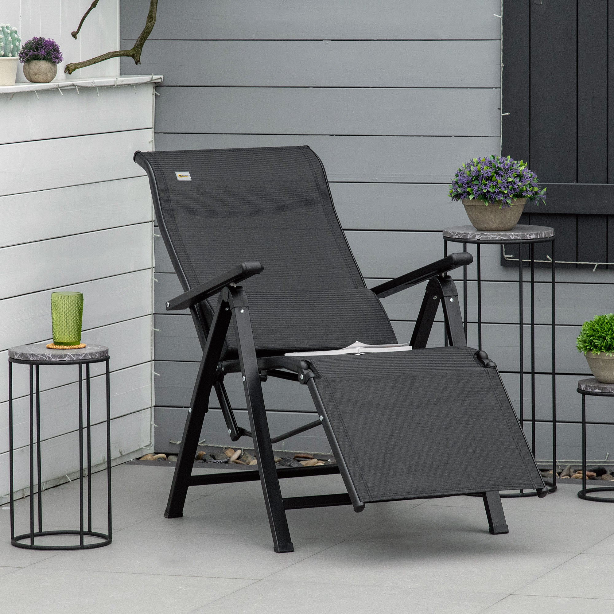 Outsunny Espreguiçadeira Gravidade Zero Dobrável 70x65x111 cm Preto