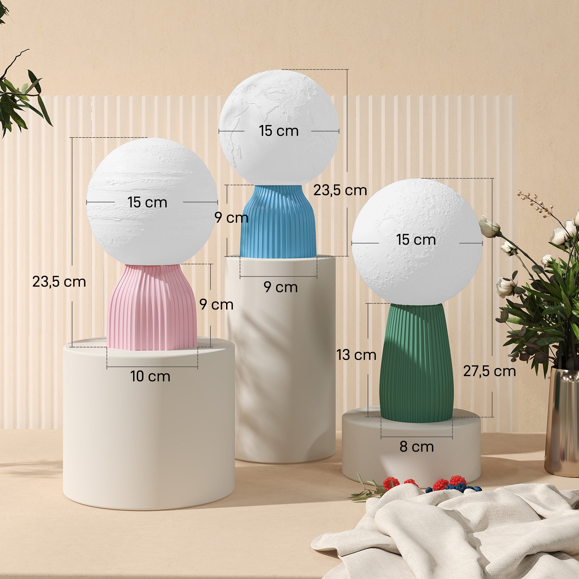 HOMCOM Conjunto de 3 Candeeiros de Mesa 3D