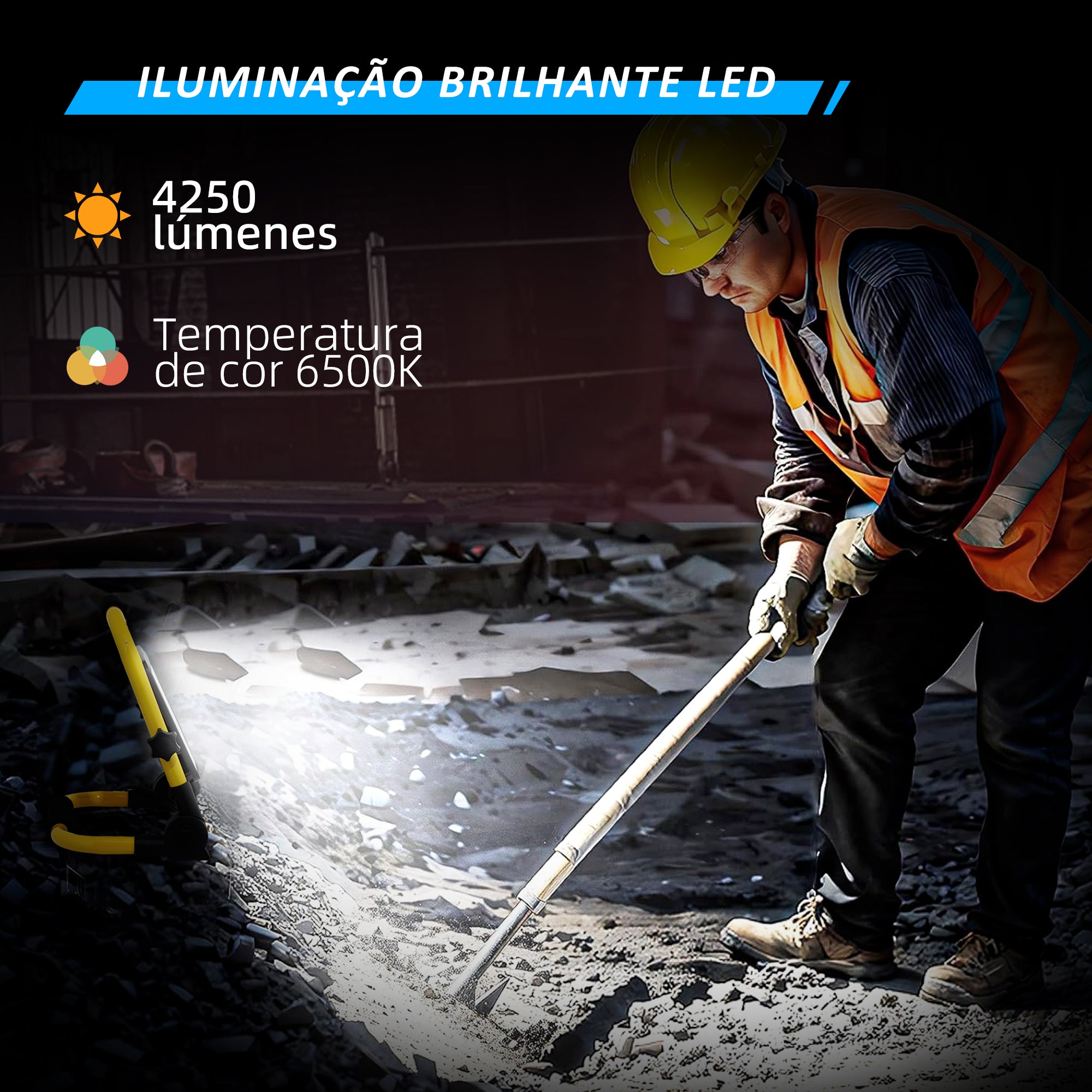 HOMCOM Projetor LED 50W 4250 Lúmenes IP65 Amarelo