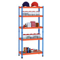 HOMCOM Estante Metálica 5 Prateleiras 182cm, Armazenamento Industrial Azul Laranja