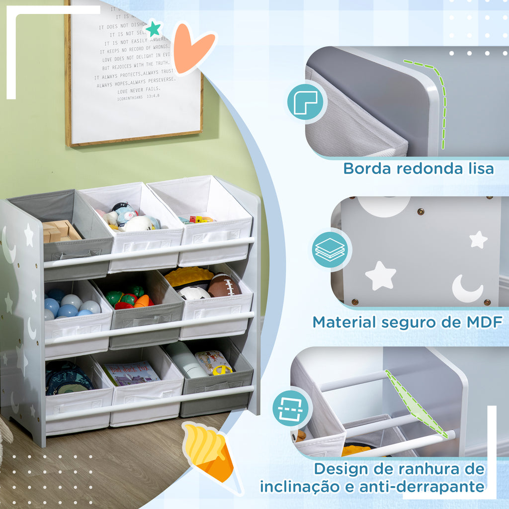 ZONEKIZ Estante para Brinquedos 9 Caixas, Organizador Infantil, 63x30x60 cm