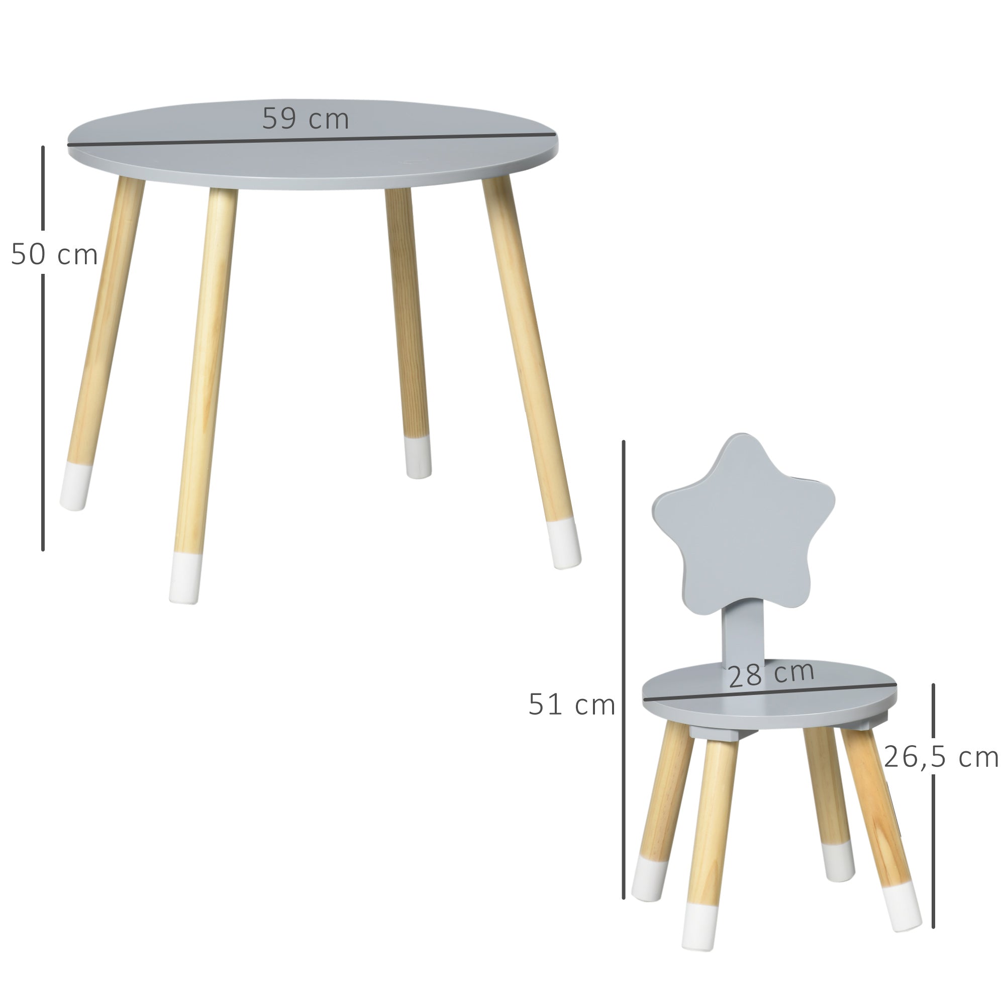 Conjunto de Mesa e 2 Cadeiras Infantis de Madeira Cinza