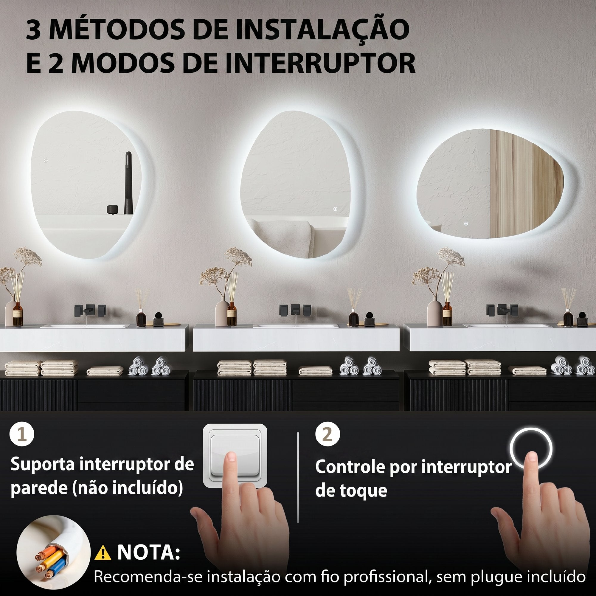 HOMCOM Espelho de Casa de Banho LED 80x60 cm Prata Anti-Embaciamento