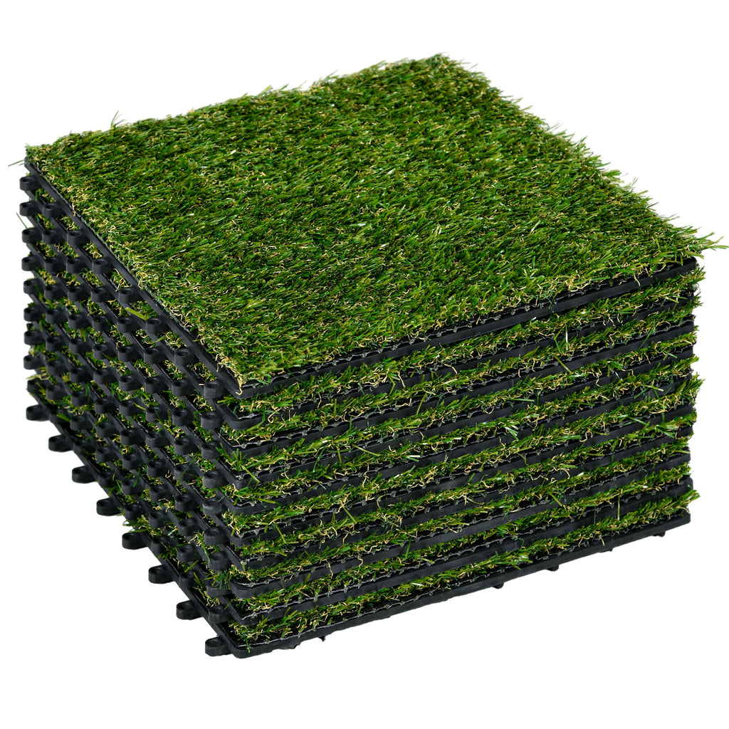 Outsunny Relva Artificial 10 Peças 30x30cm Verde Escuro