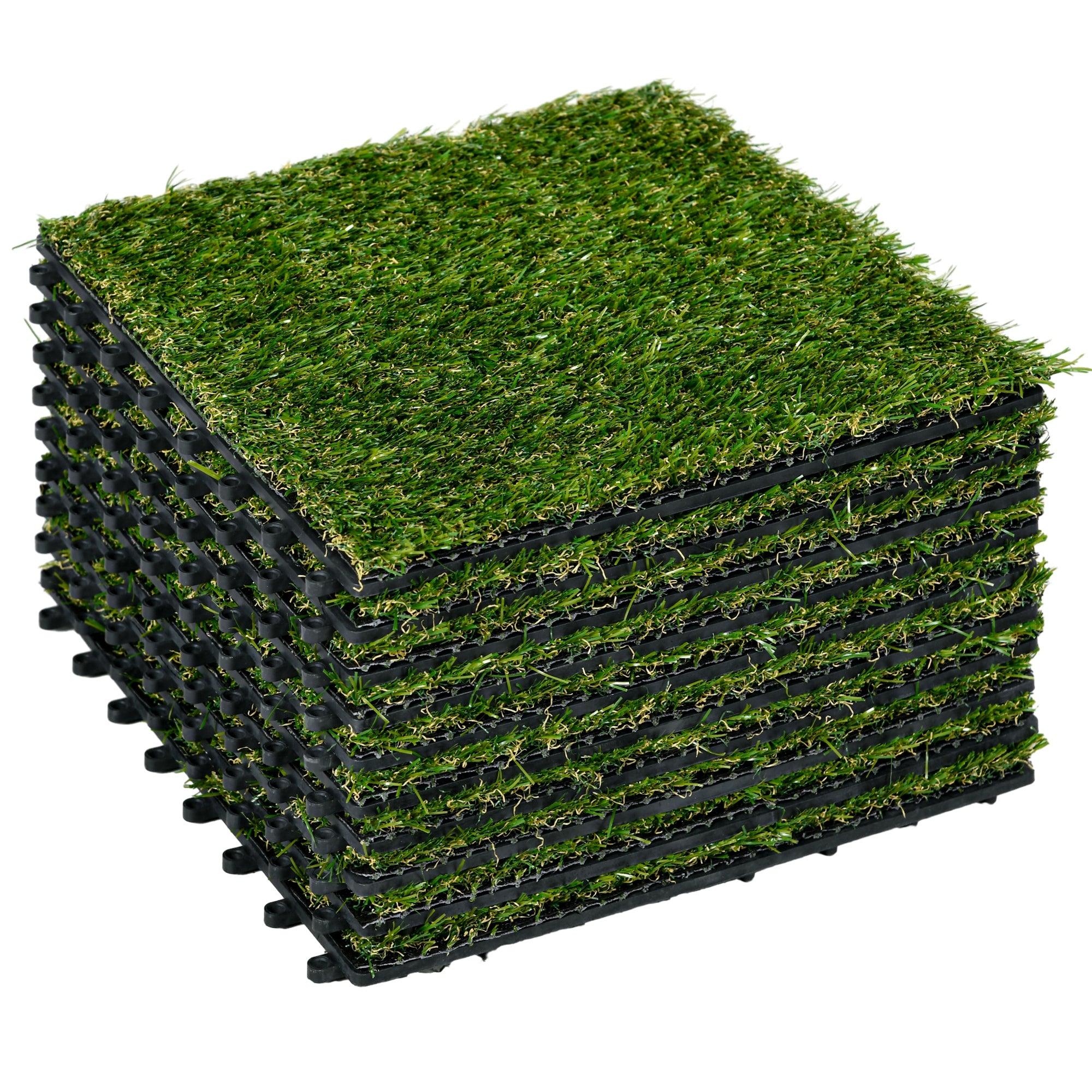 Outsunny Relva Artificial 10 Peças 30x30cm Verde Escuro