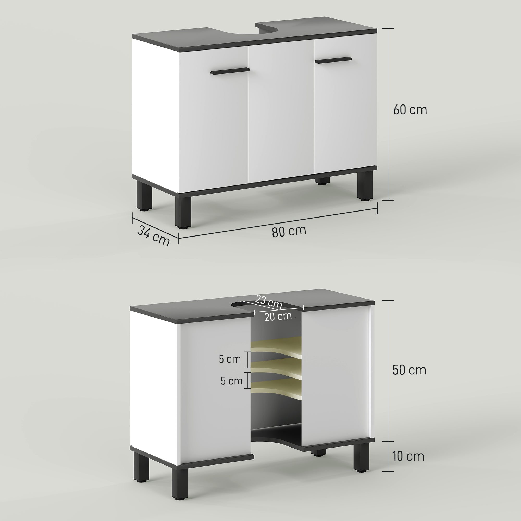 HOMCOM Móvel de Lavatório com 2 Portas, Branco 80x34x60cm