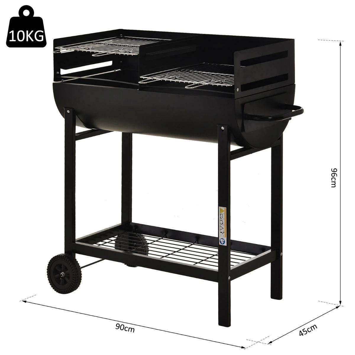 Outsunny Churrasqueira a Carvão com Grelha Ajustável 90x45x96 cm