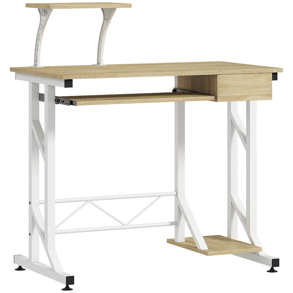 HOMCOM Secretária para Computador com Gaveta e Bandeja, 90x50x100 cm
