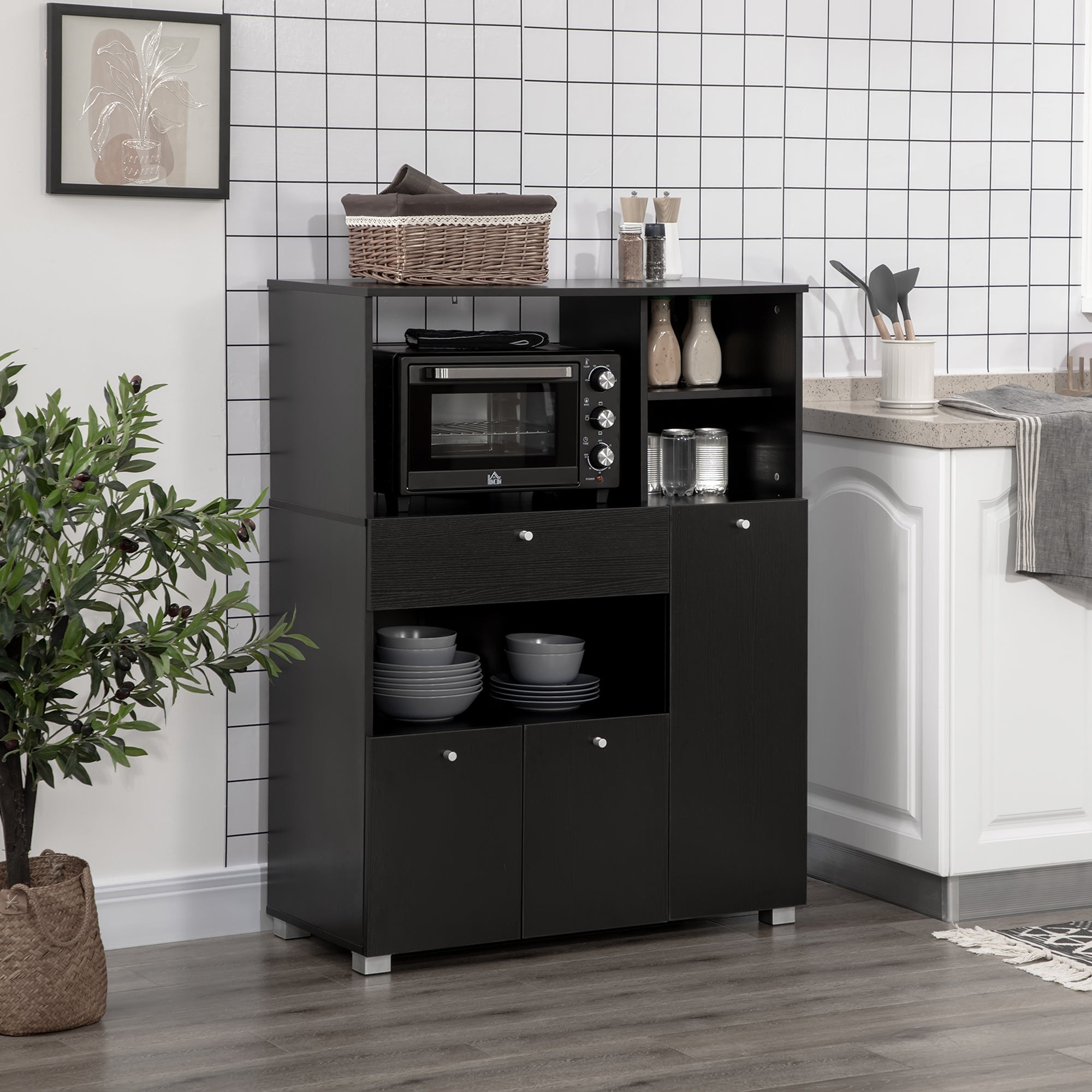 HOMCOM Aparador de Cozinha para Micro-ondas 90x40x120 cm Preto