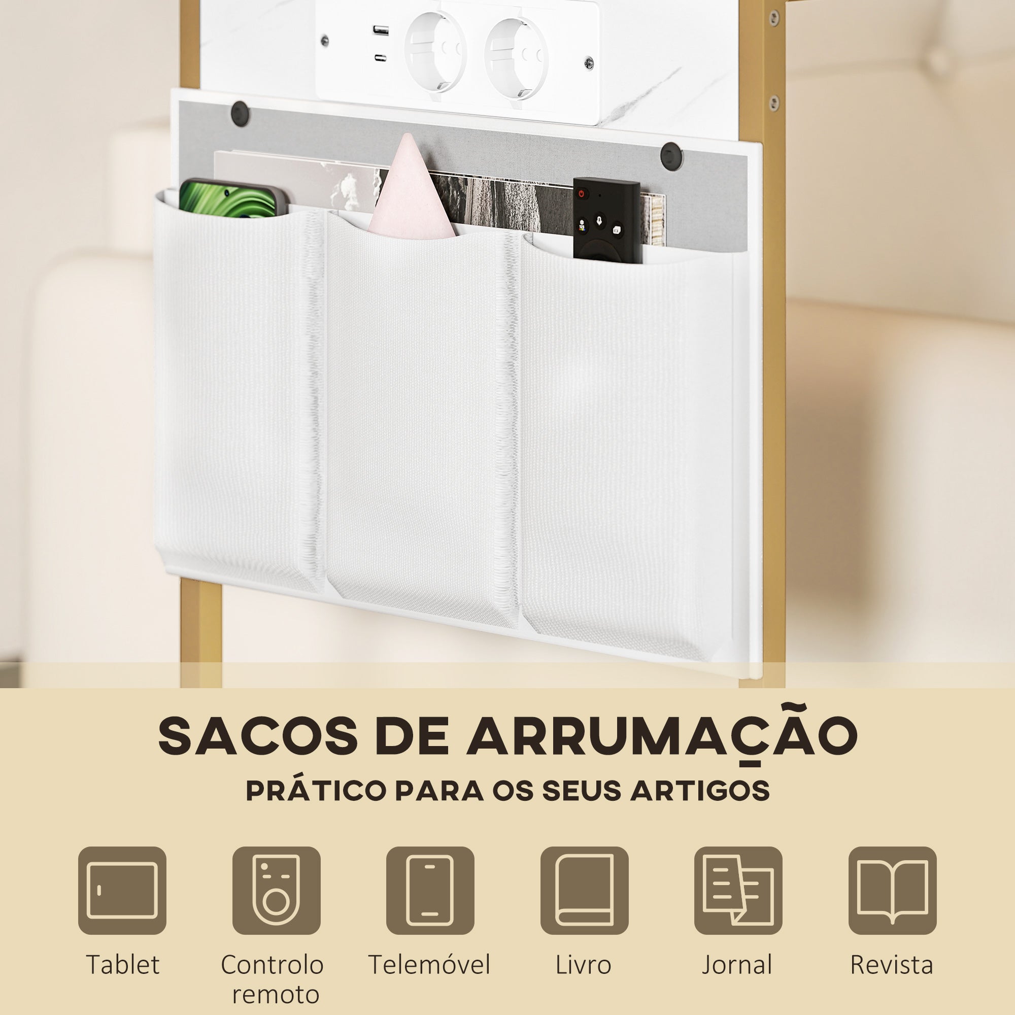 HOMCOM Mesa Auxiliar em C com Estação de Carga